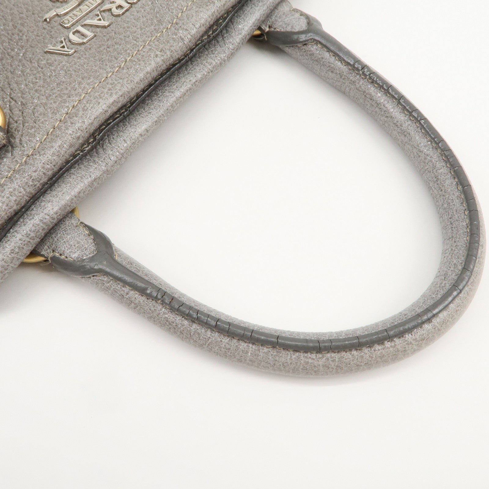 PRADA Logo Leather 2Way Bag Hand Bag Shoulder Bag Gray BN1695
