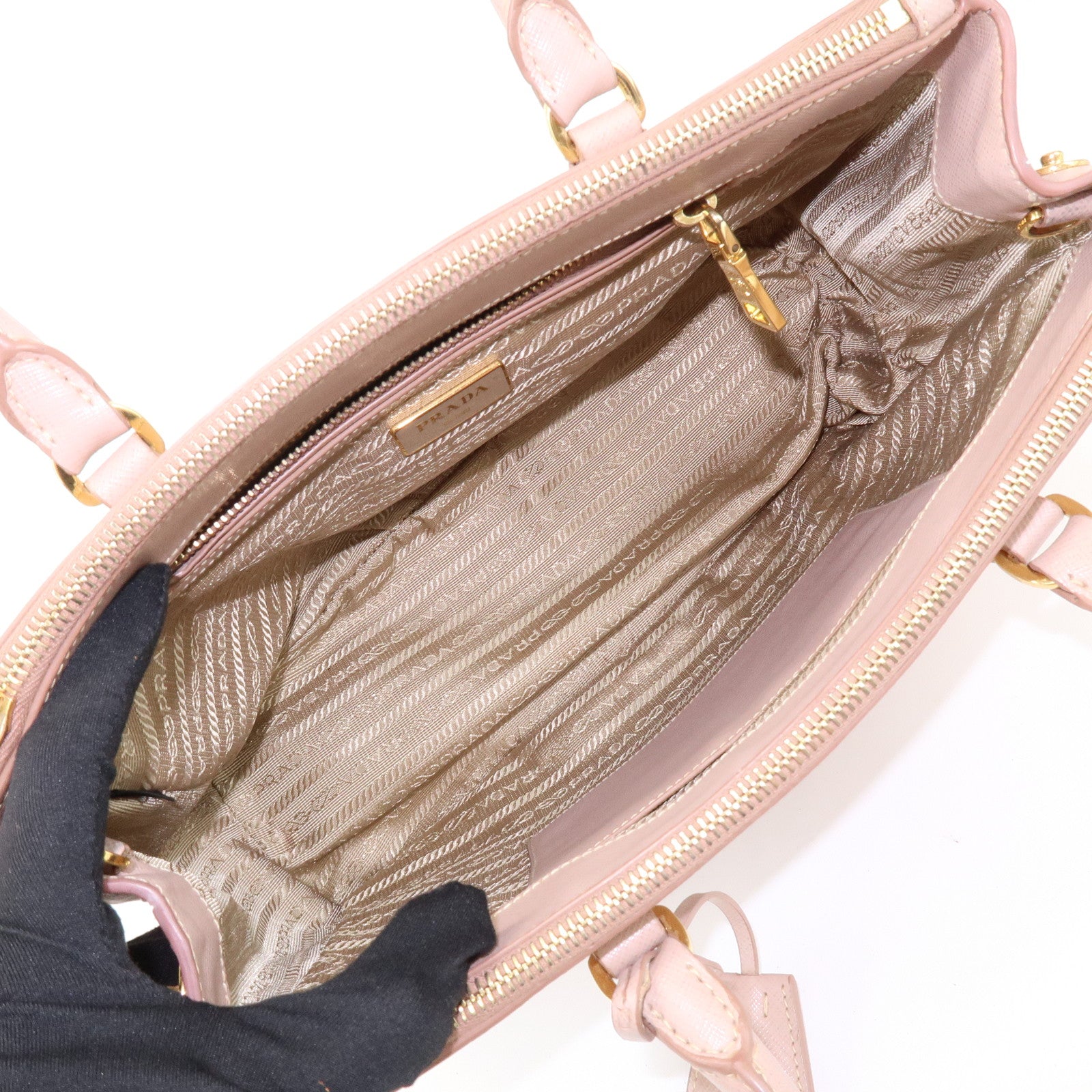 PRADA Traingle Logo Galleria 2Way Bag Hand Bag Pink Beige1BA863