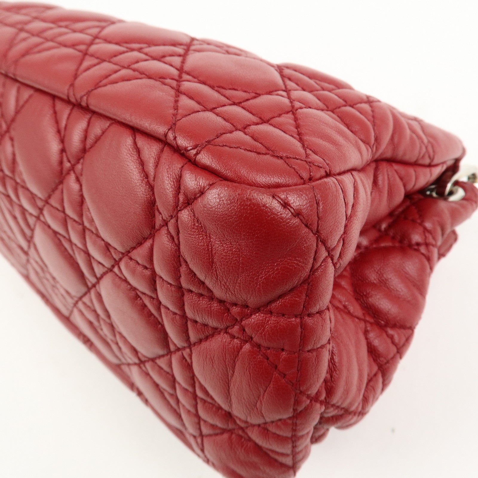 Christian Dior Canage Leather Chain Shoulder Bag Hand Bag Red