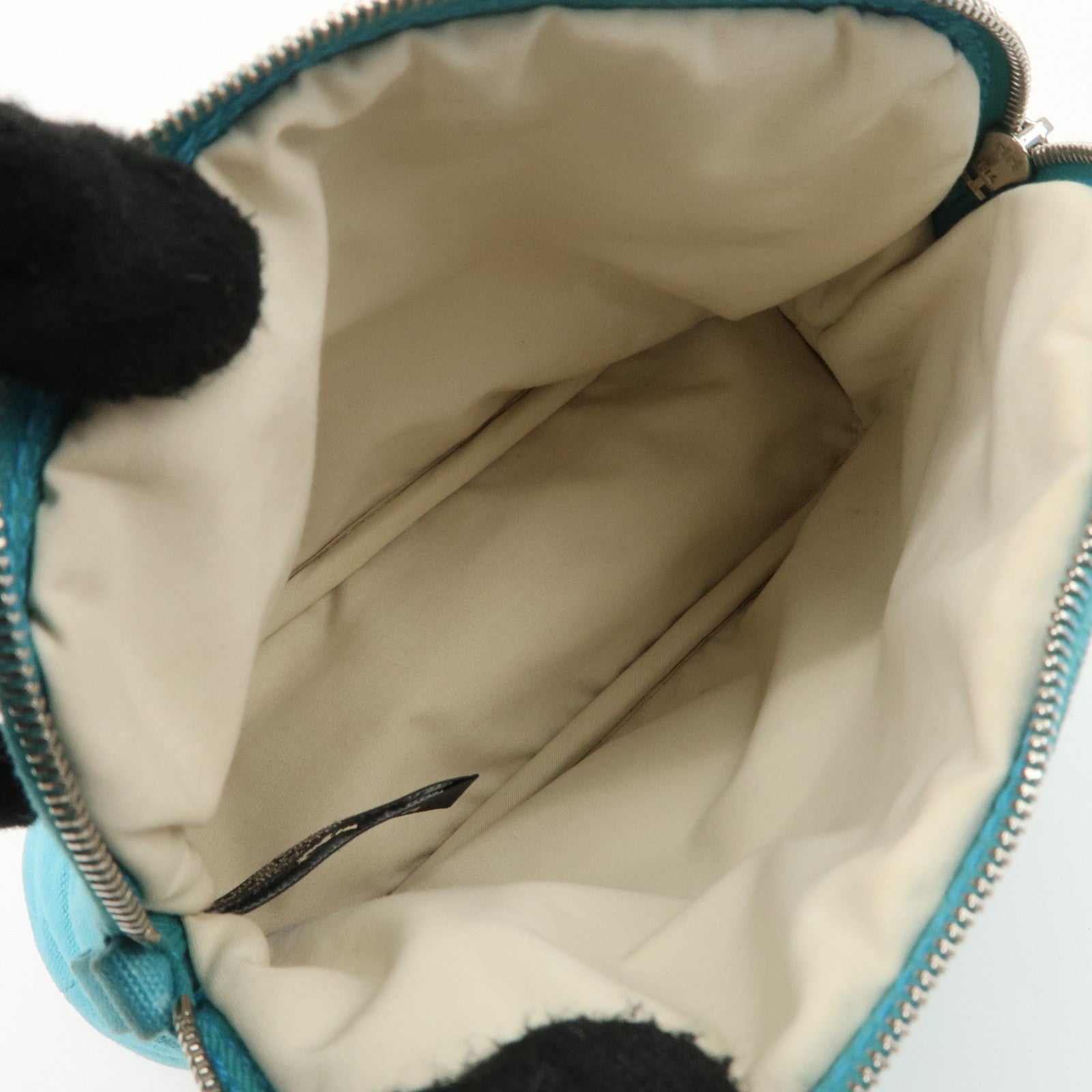 HERMES Set of 2 Leather Canvas Pouch Cosmetic Pouch Pink Blue Used