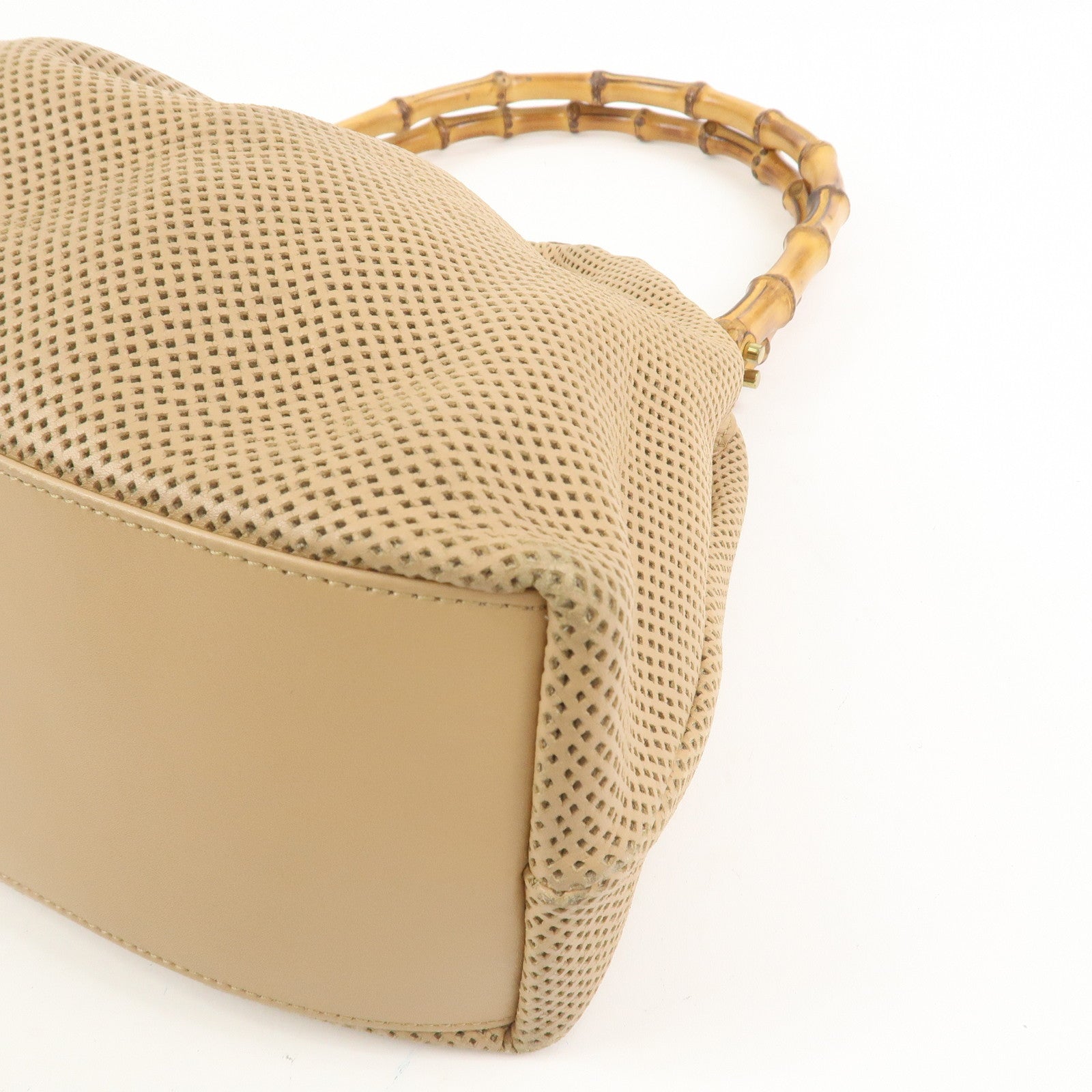 GUCCI Bamboo Leather Shoulder Bag Hand Bag Beige 92708