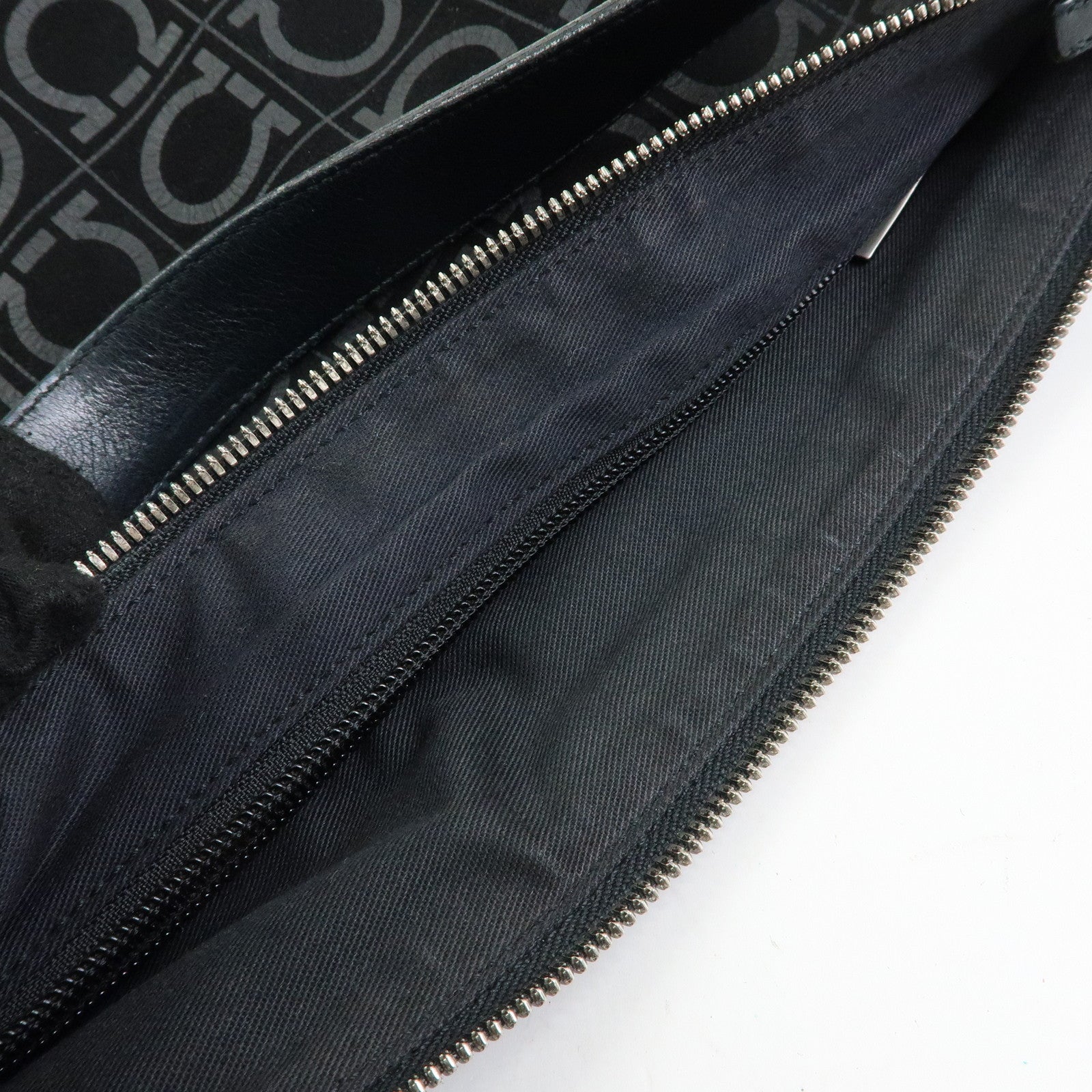 Ferragamo Gancini Suede Leather Shoulder Bag Tote Bag Black