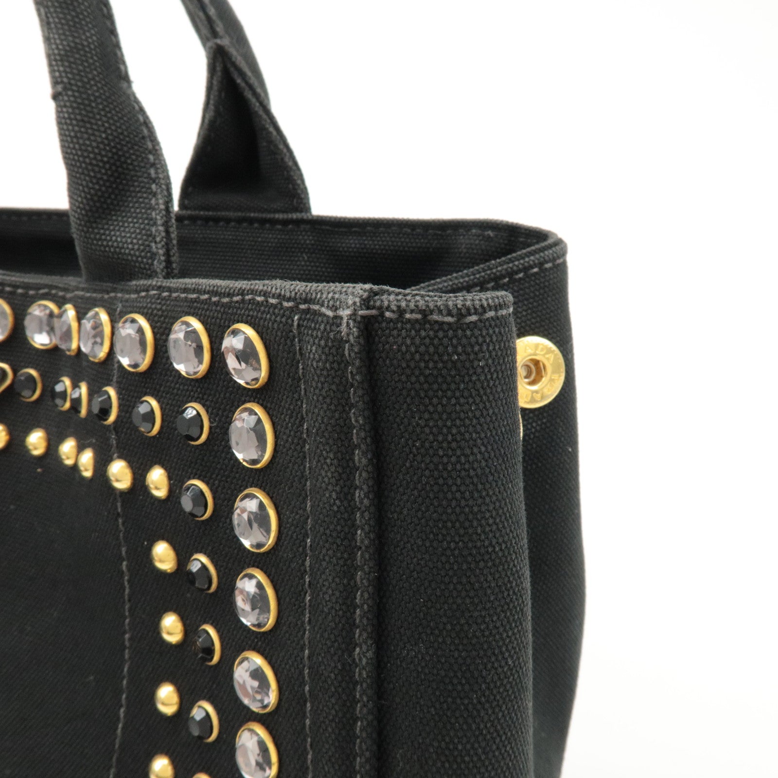 PRADA Logo Canapa Mini Canvas Bijoux 2Way Bag Hand Bag Black 1BG439 Used