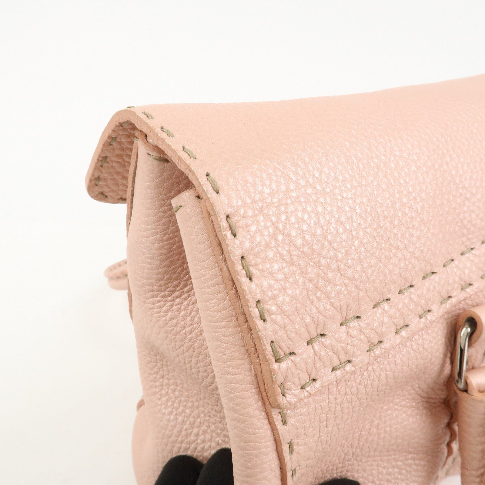 FENDI Seleria Linda Leather Shoulder Bag Hand Bag Pink 8BR442