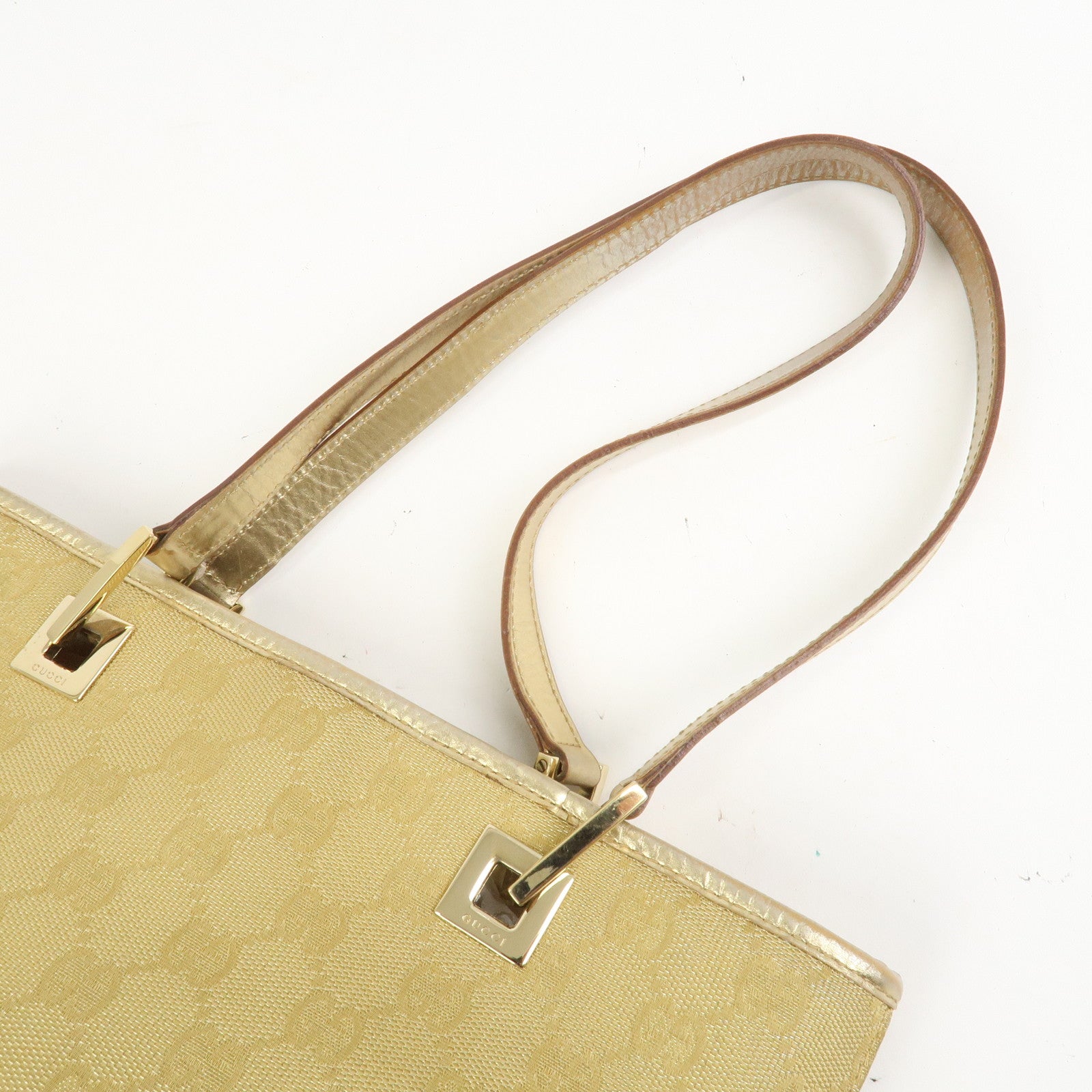 GUCCI GG Canvas Leather Shoulder Bag Tote Bag Gold 002.1099
