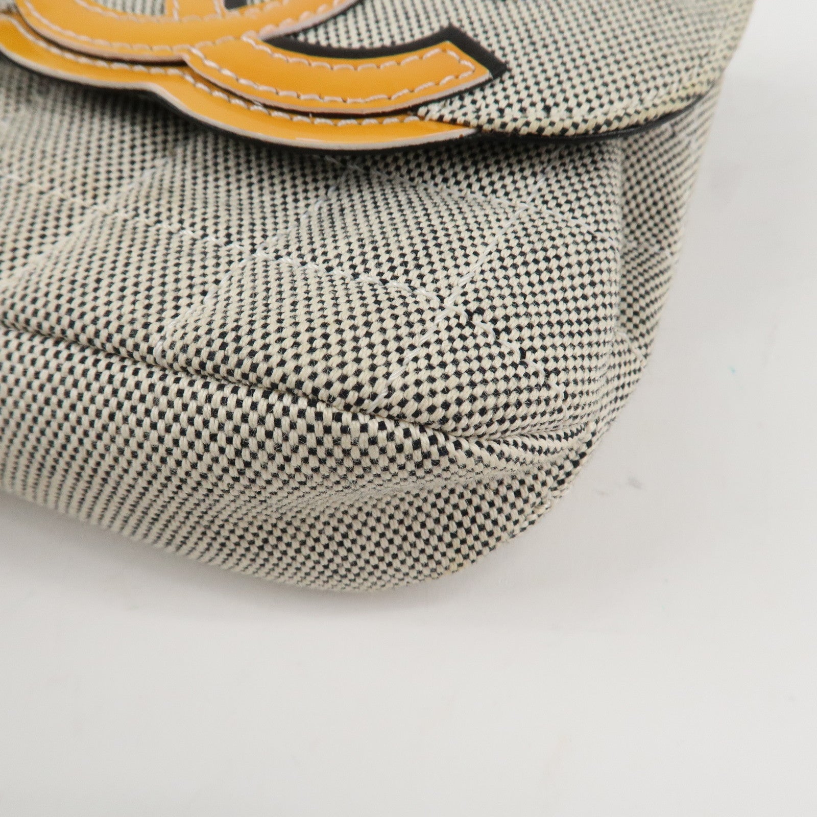 CHANEL COCO Mark Canvas Patent Leather Chain Shoulder Bag Grey Orange Used