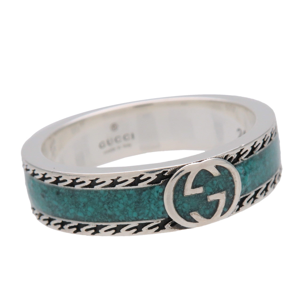 GUCCI Interlocking G Turquoise Enamel Ring SV925 #24 US10.75 EU64