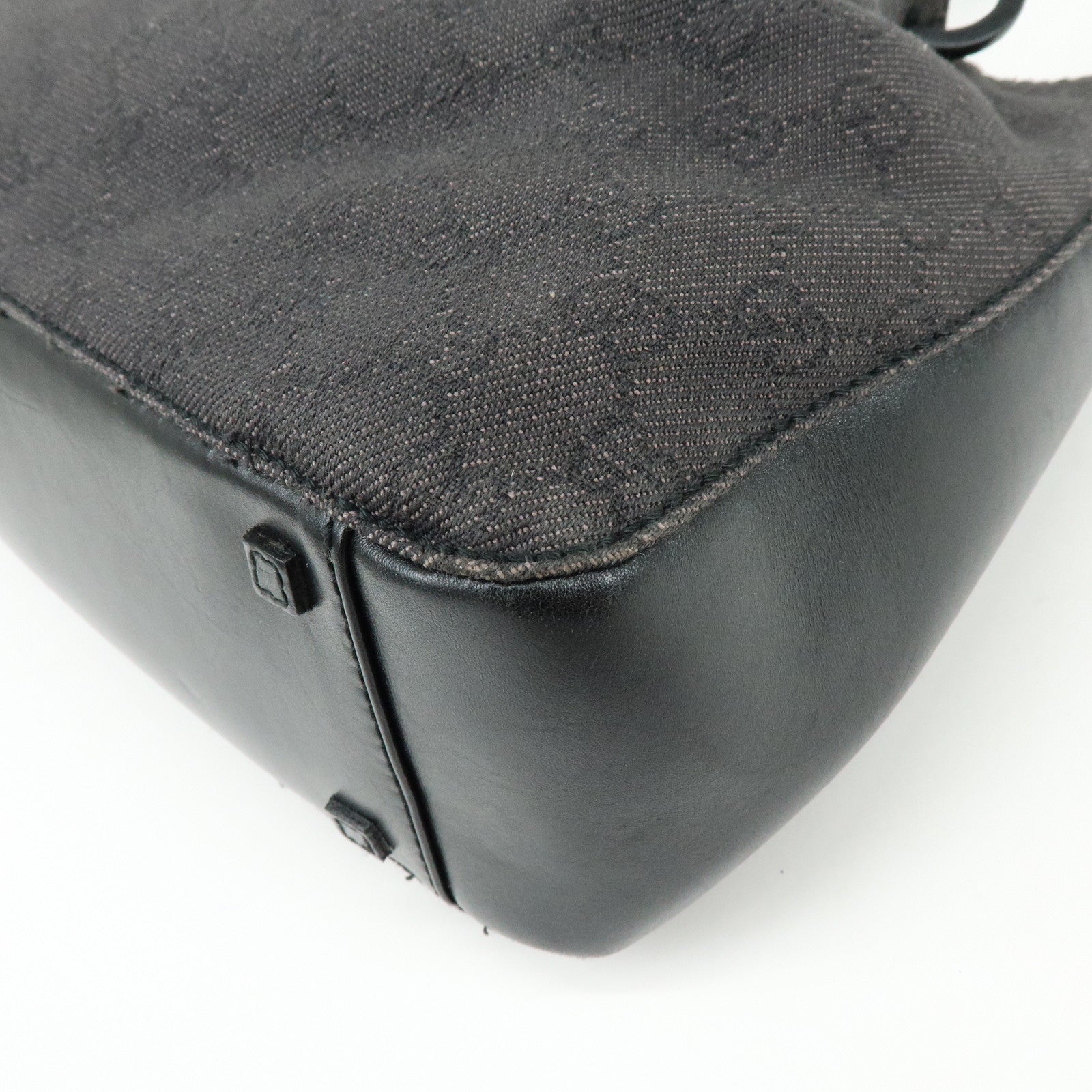 GUCCI GG Canvas Leather Tote Bag Hand Bag Black 101919