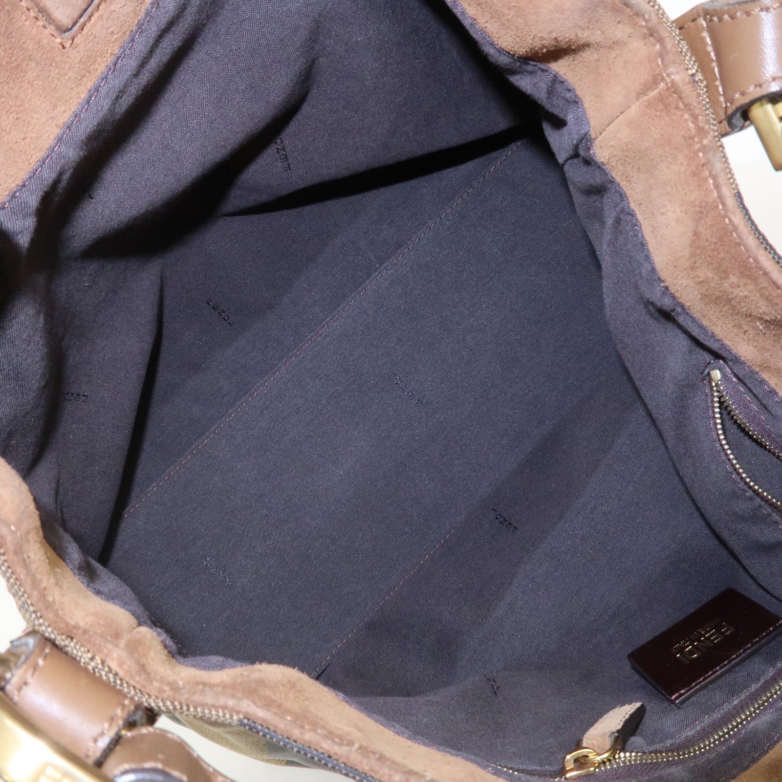 FENDI Pecan Canvas Leather Shoulder Bag Brown Black 8BR669