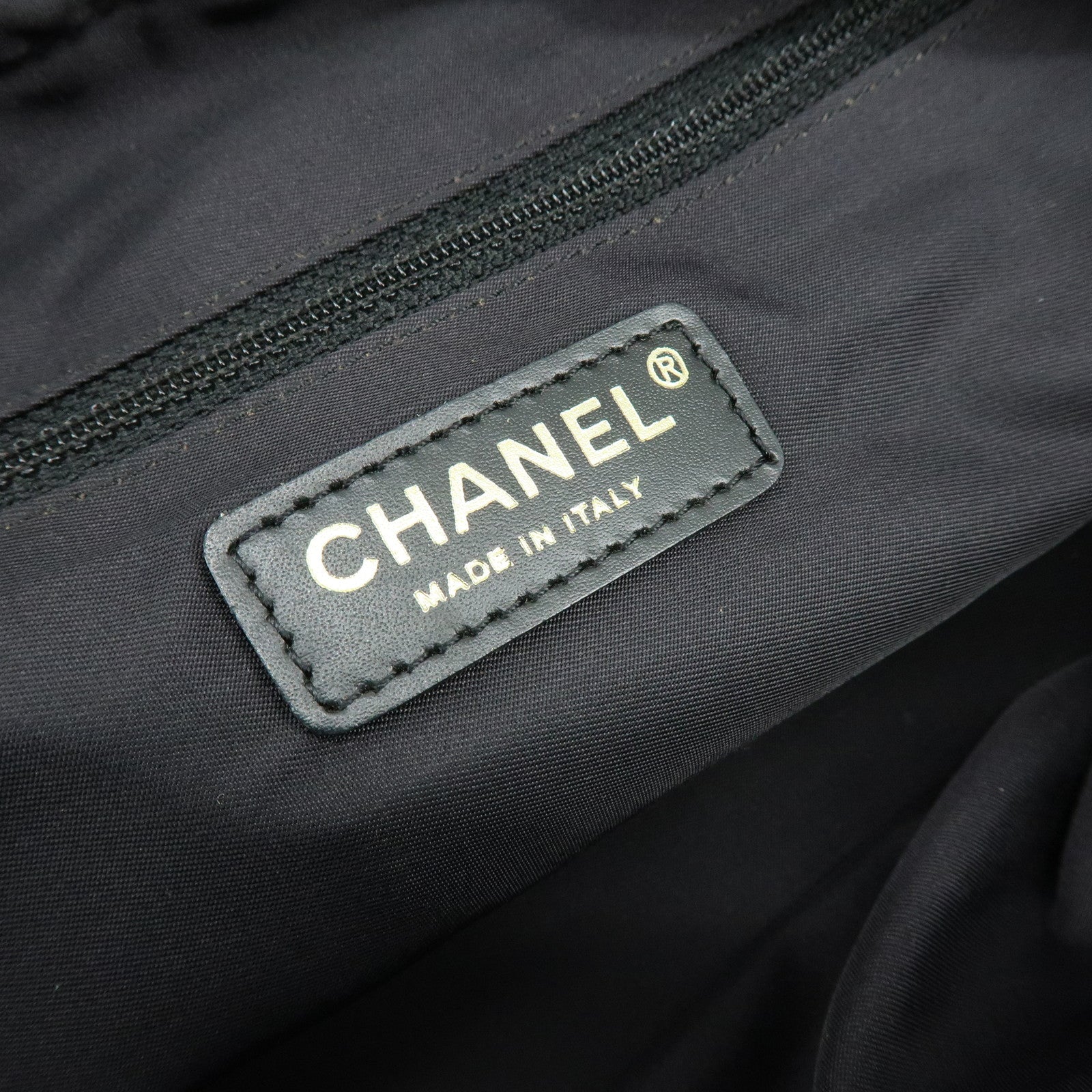 CHANEL New Travel Line Nylon Jacquard Leather Hand Bag Black