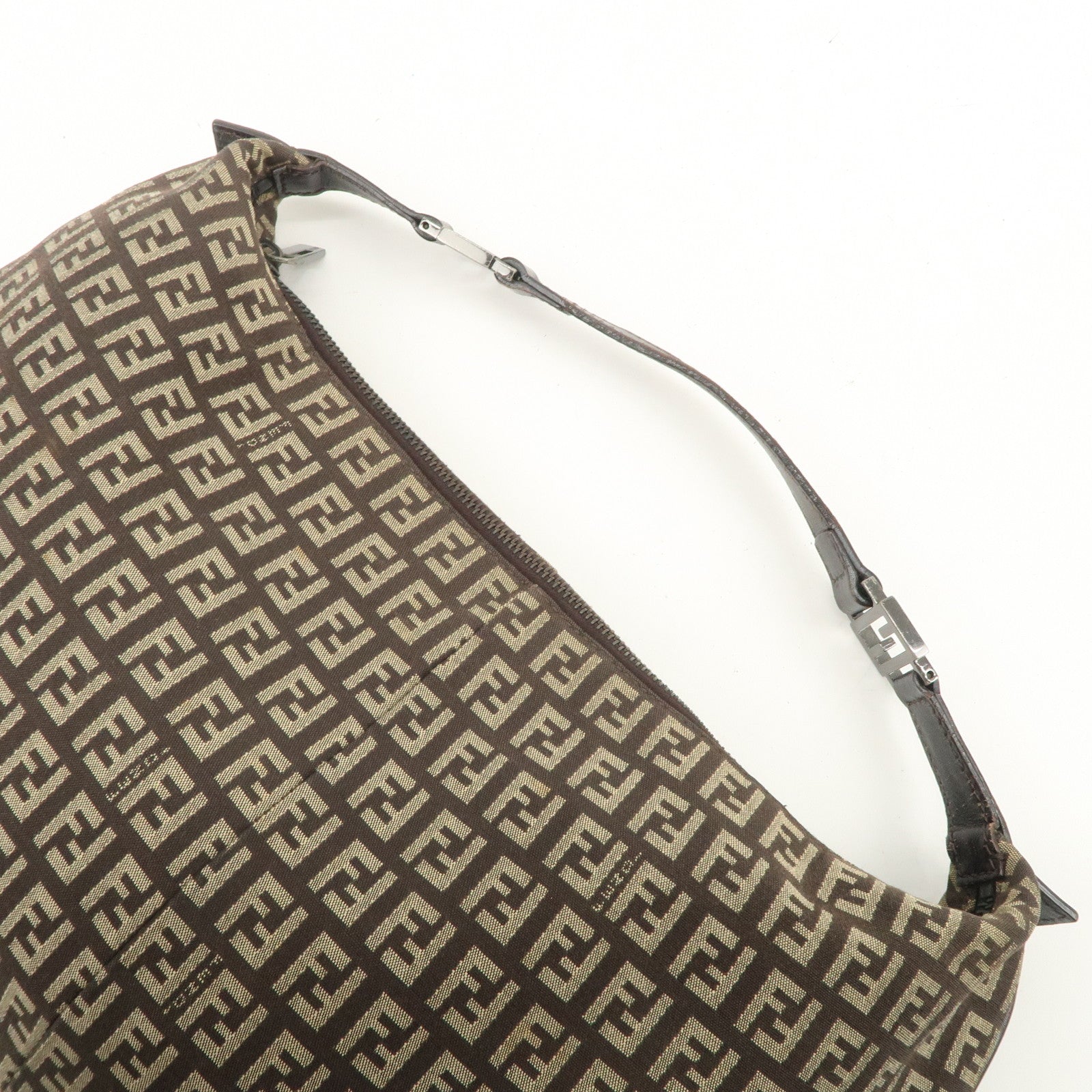 FENDI Zucchino Canvas Leather Hand Bag Shoulder Bag Brown 8BR441