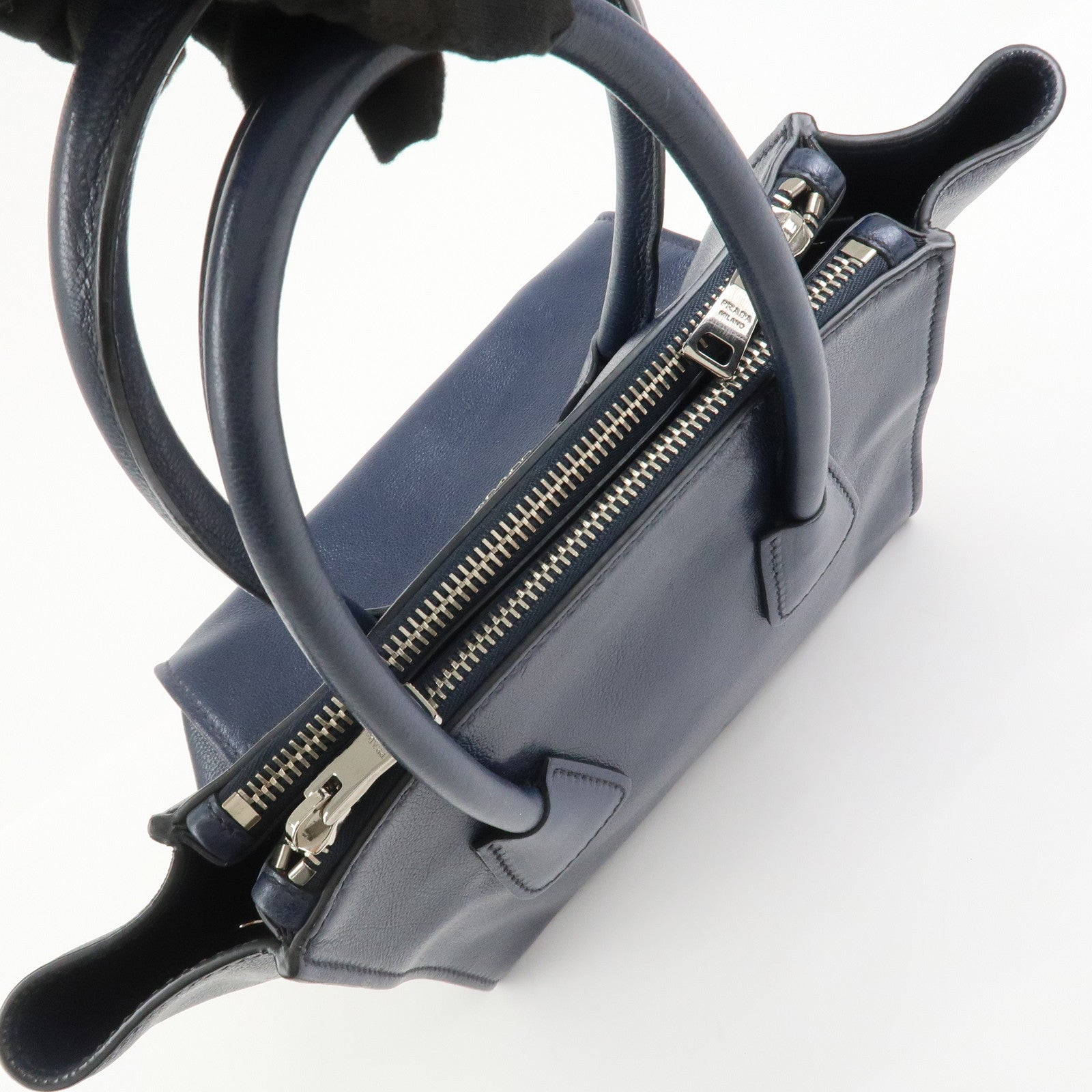 PRADA Triangle Logo 2 Way Bag Tote Bag Shoulder Bag Navy B2625M