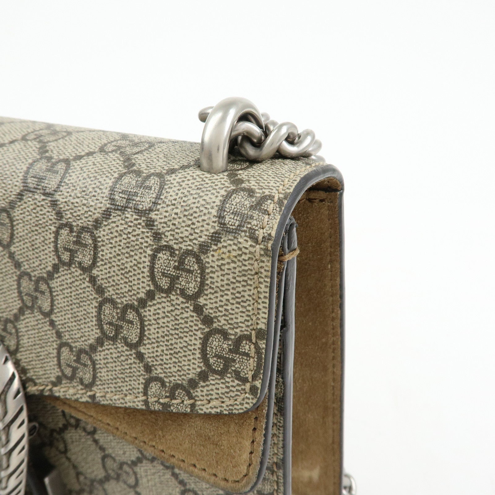 GUCCI Dionysus GG Supreme Suede Shoulder Bag Beige Brown 421970