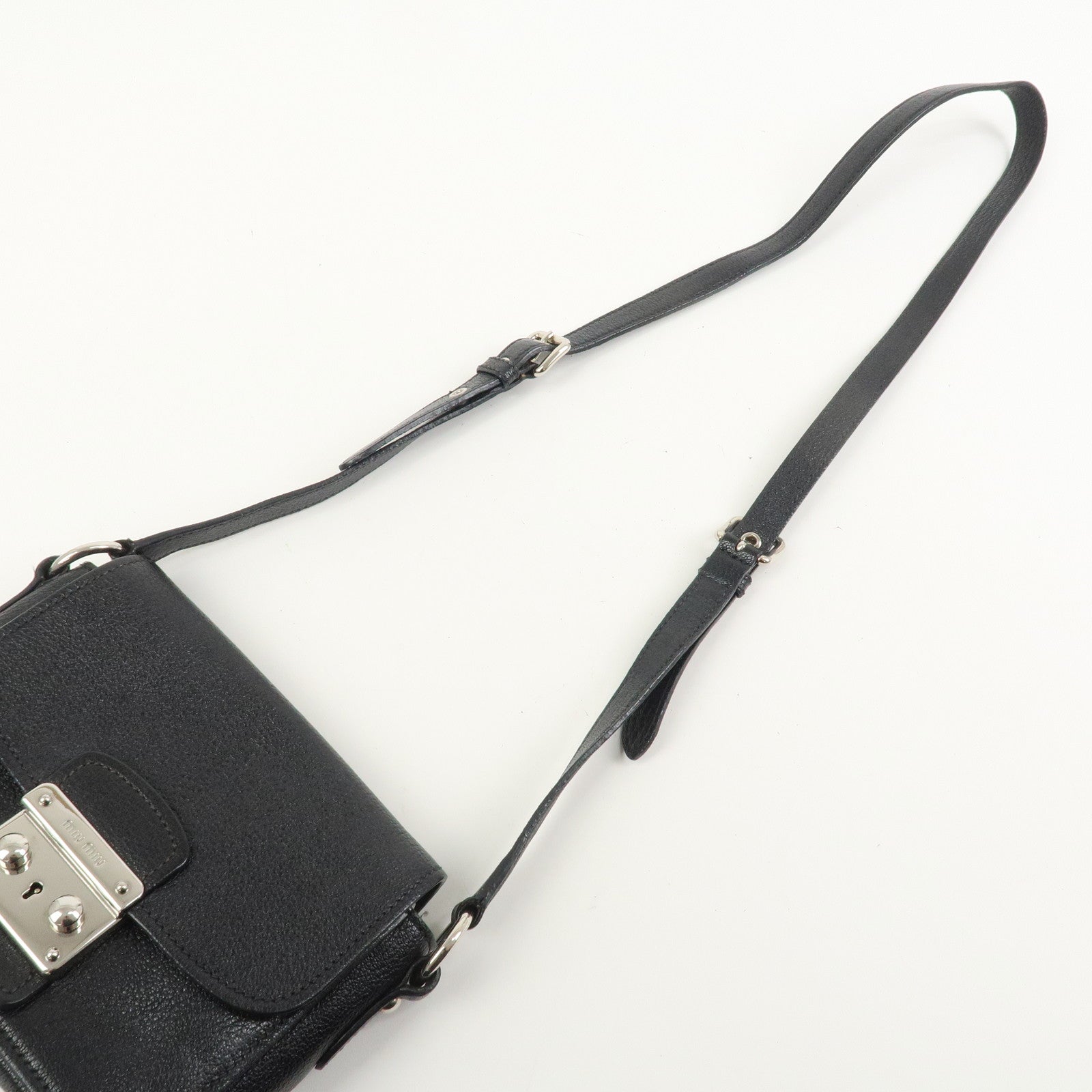 MIU MIU Madras Leather Shoulder Bag Black Silver RT0638