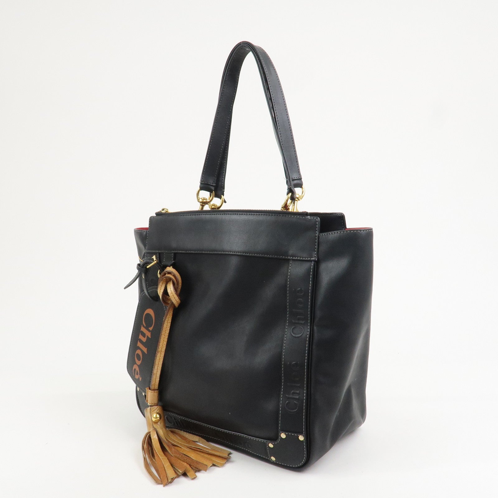 Chloe Eden Leather Tassel Shoulder Bag Hand Bag Black