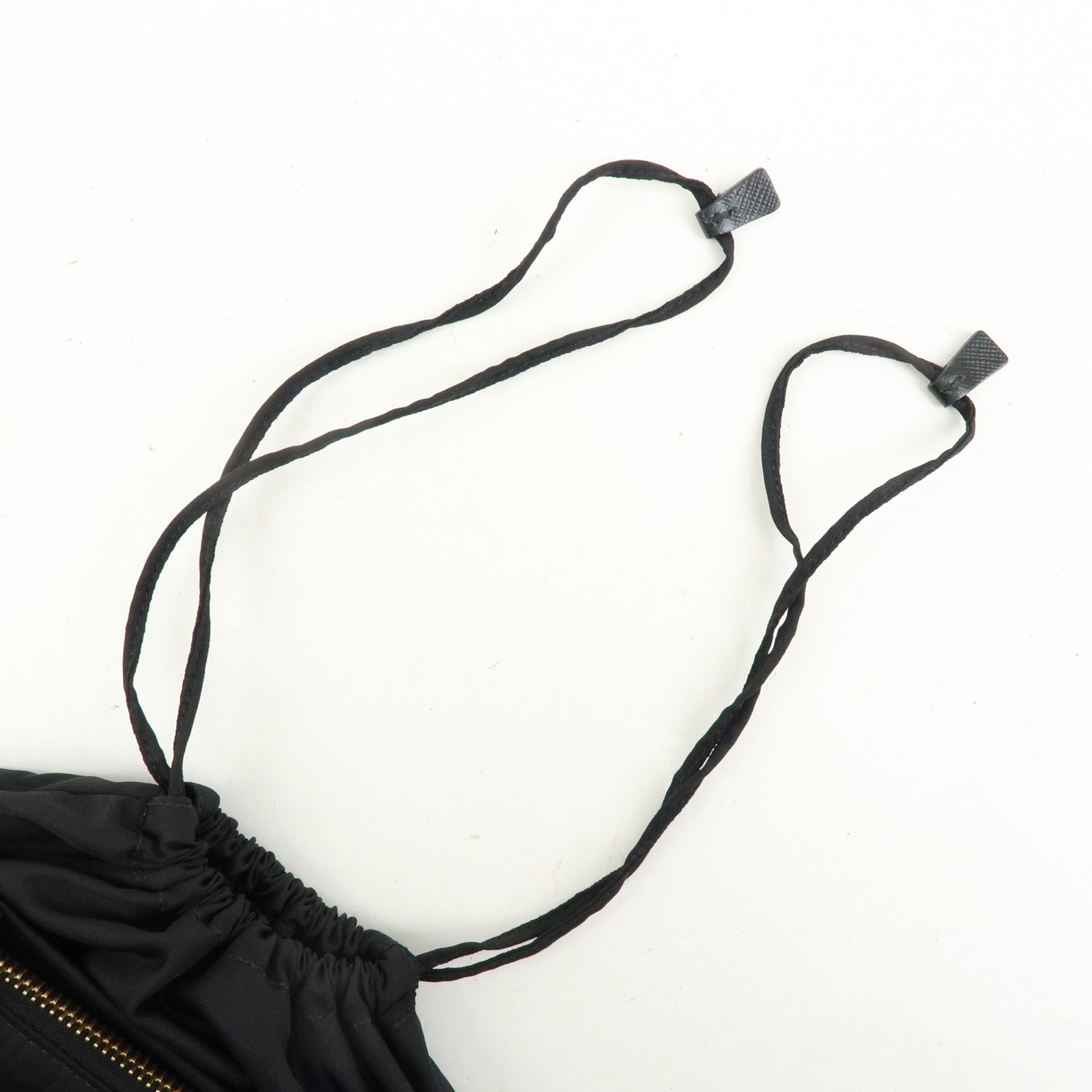 PRADA Triangle Logo Nylon Saffiano Leather Drawstring Pouch Black