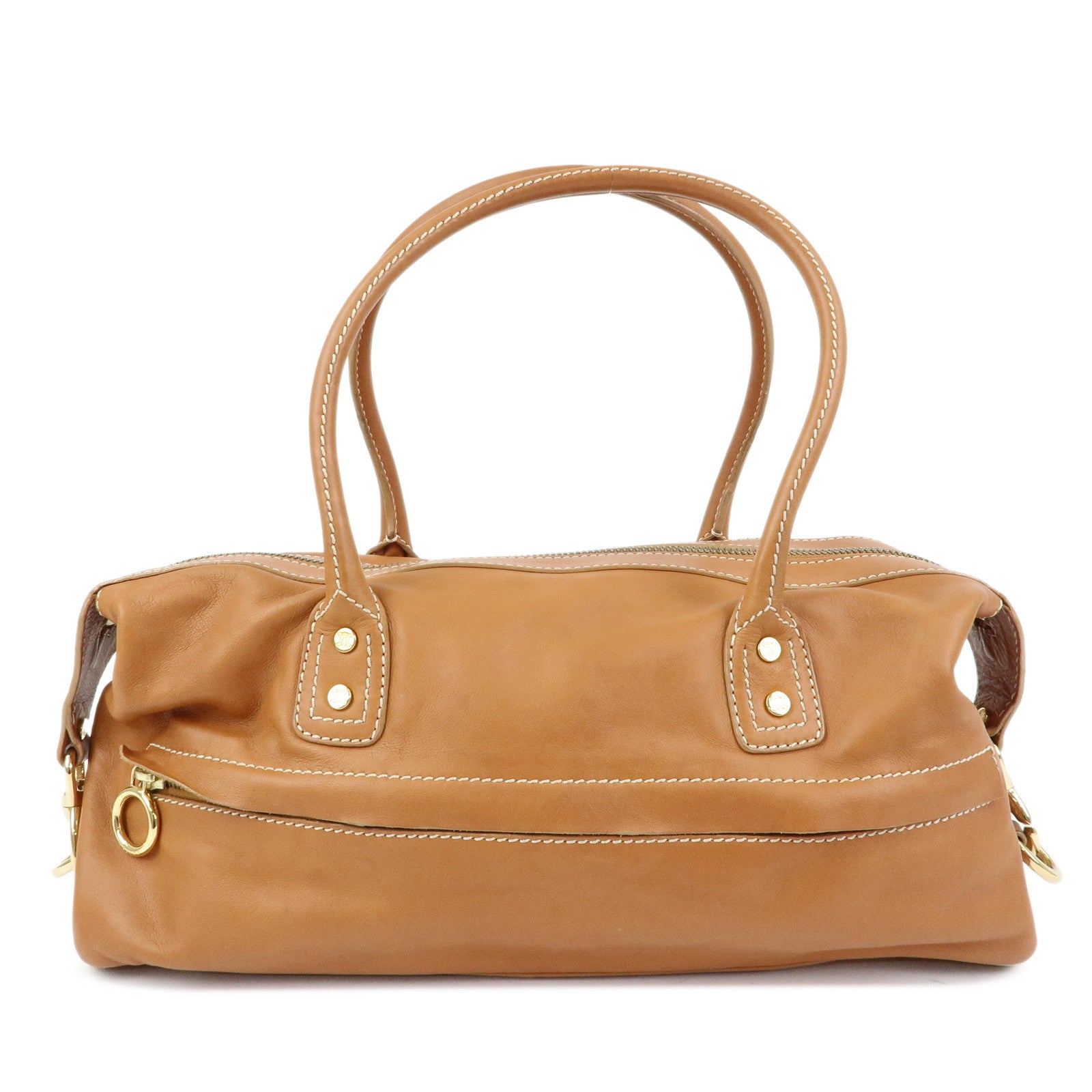 CELINE Leather Hand Bag Shoulder Bag Camel