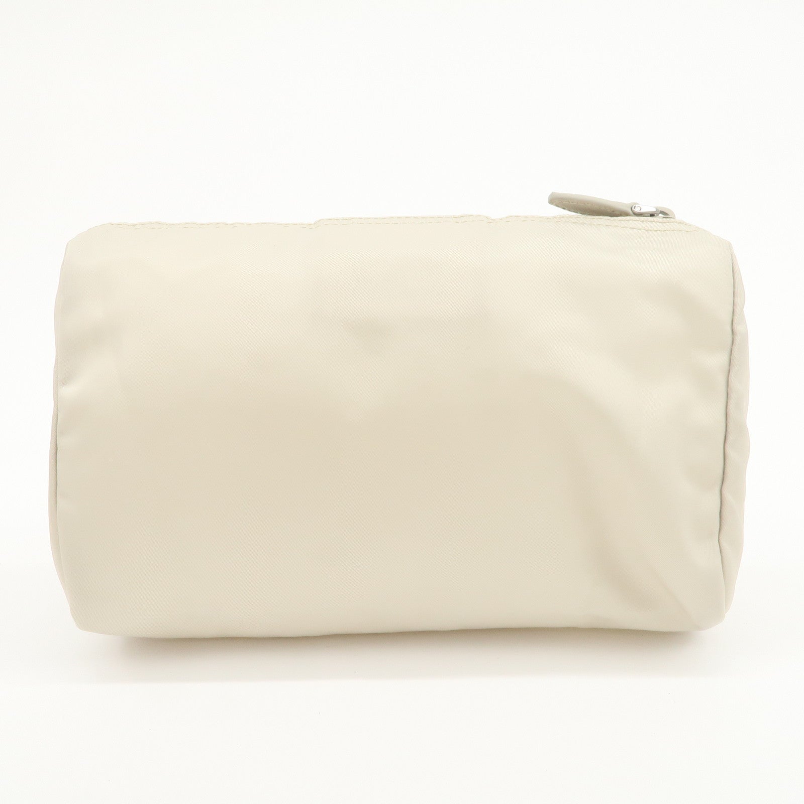 PRADA Triangle Logo Nylon Cosmetic Pouch Makeup Bag Ivory 1NA012