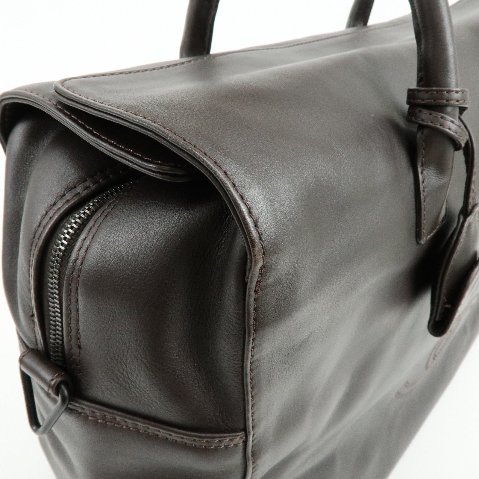 CHANEL COCO Mark Calf Skin Boston Bag Travel Bag Dark Brown