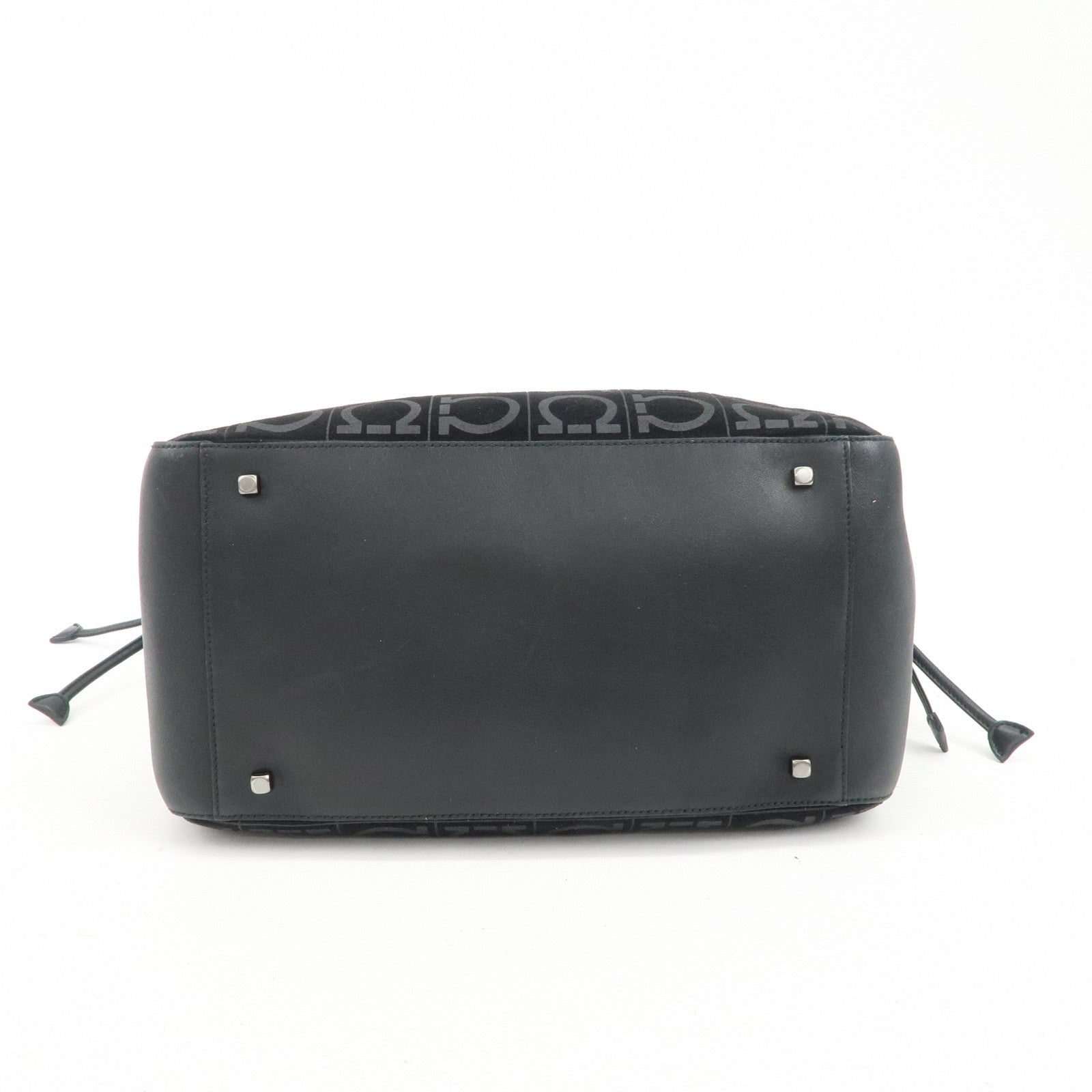 Ferragamo Gancini Leather Suede Shoulder Bag Hand Bag Black