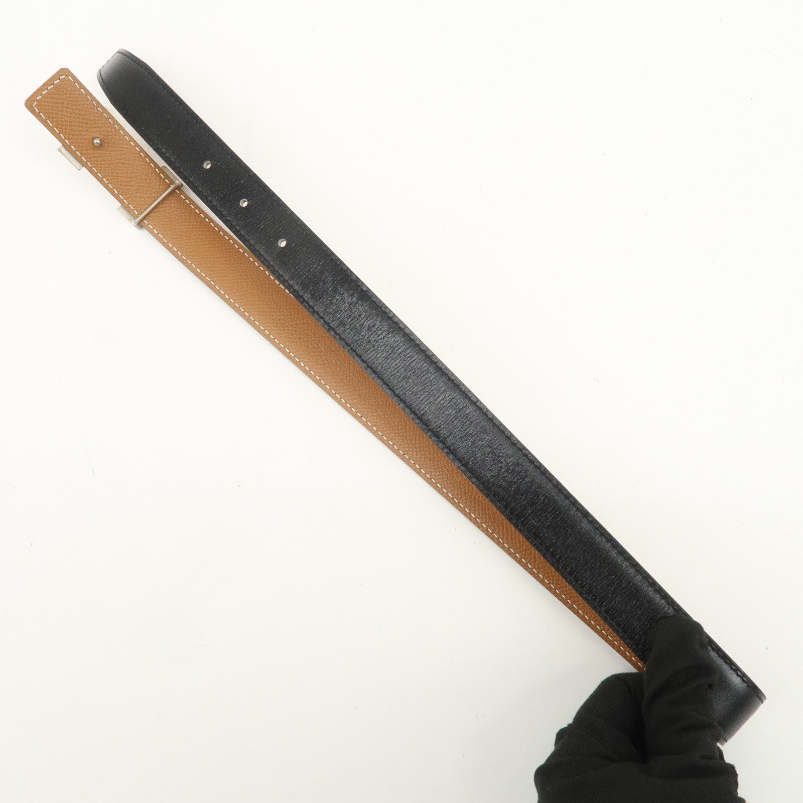 HERMES H Buckle Reversible Constance Belt 65 □D Stamped Black