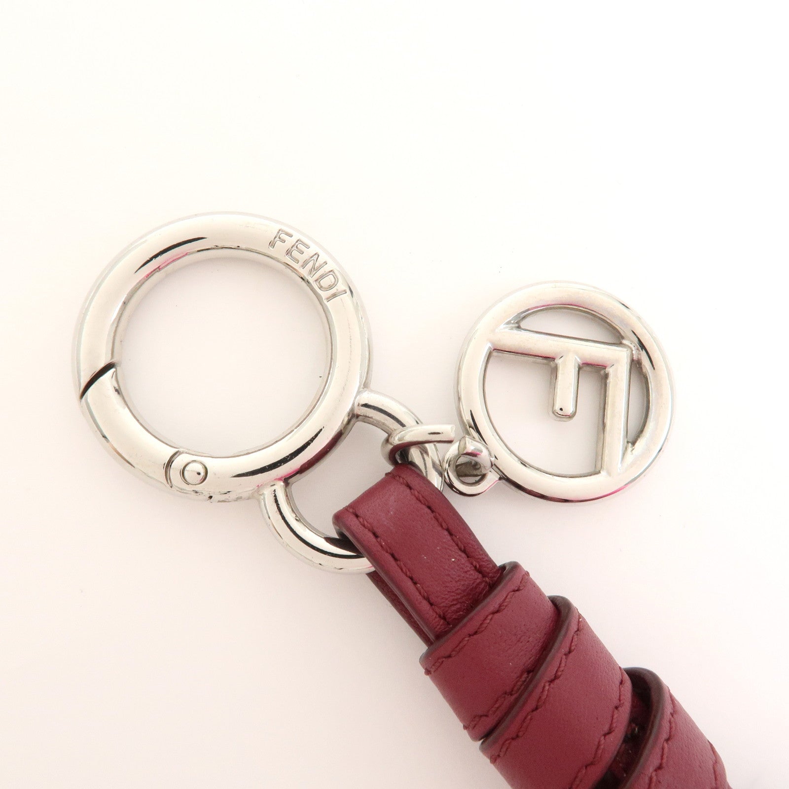 FENDI Logo Leather Fur Bag Charm Key Holder Pink 7AR642