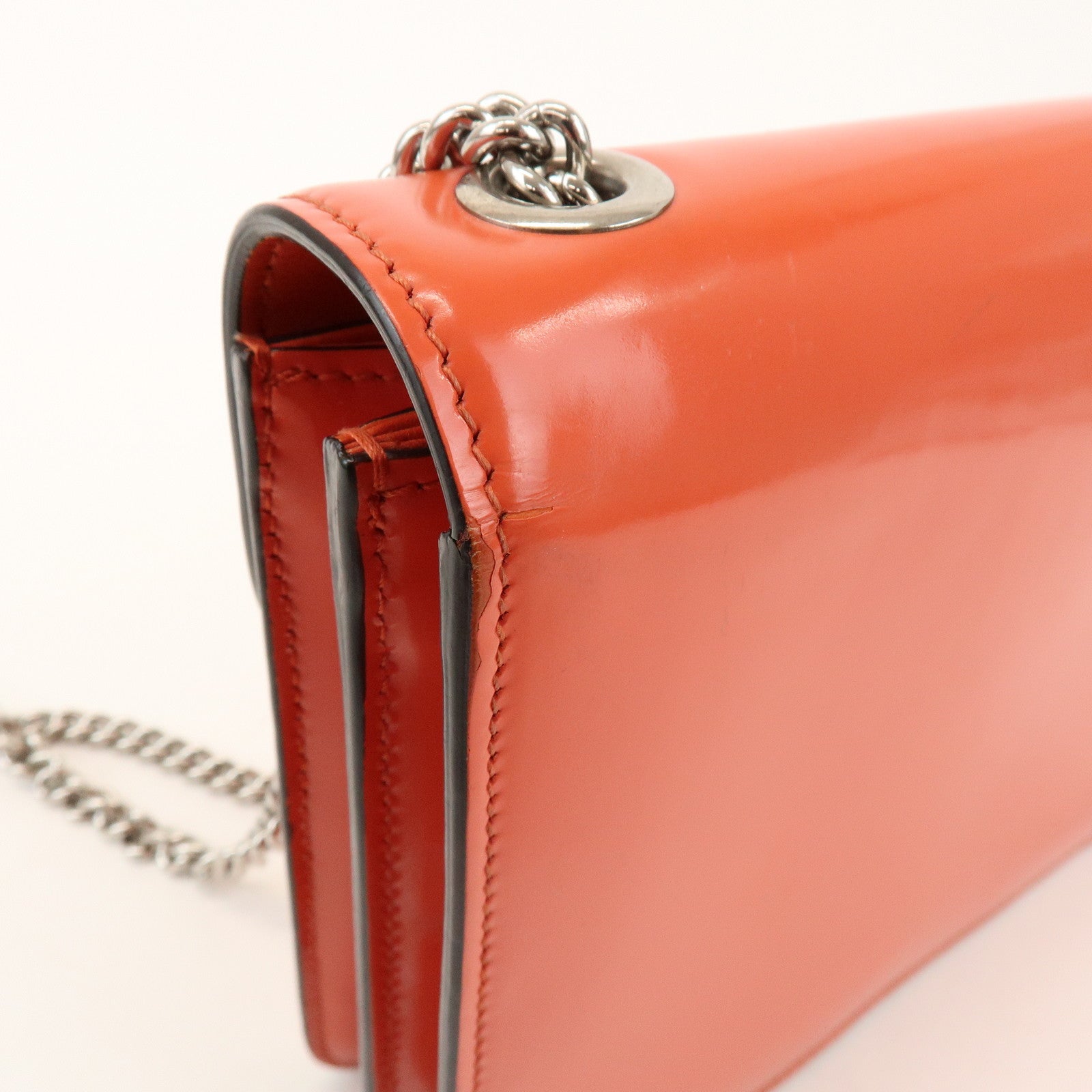 GUCCI Interlocking G Patent Leather Chain ShoulderBag Orange 387609