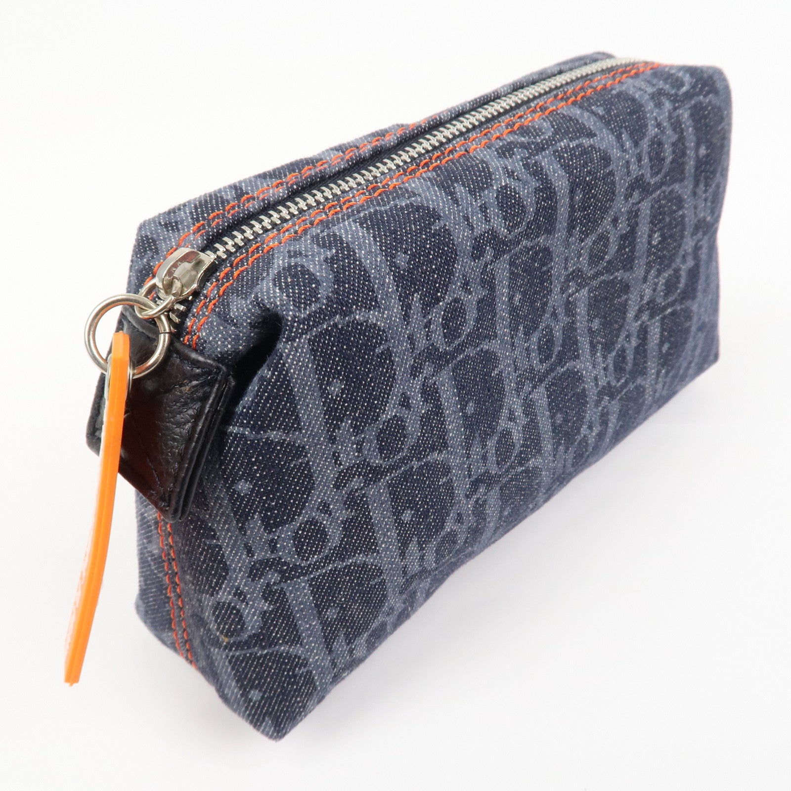 Christian Dior Denim Cosmetic Pouch Indigo Blue Orange