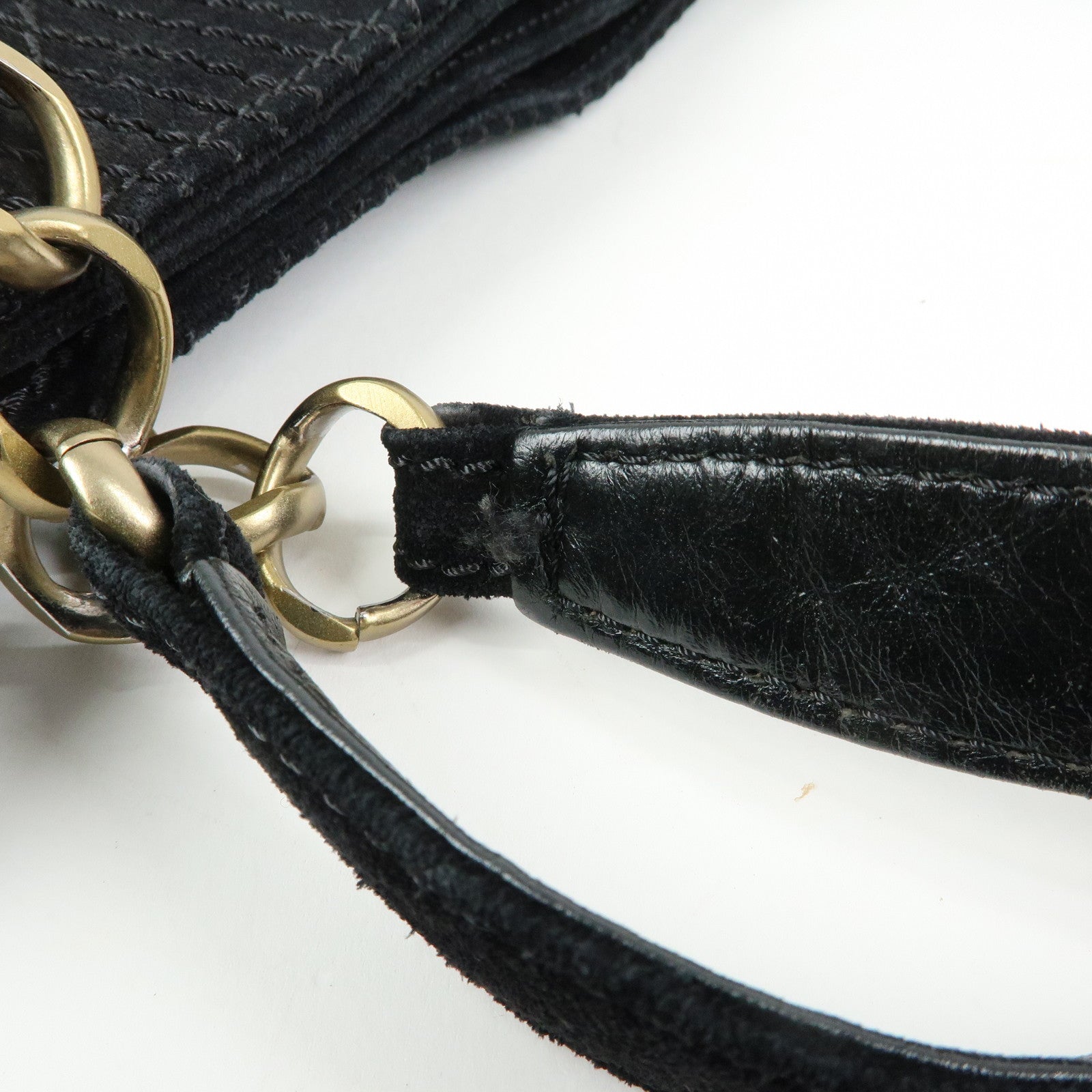 CHANEL COCO Mark Wild Stitch Suede Lamb Skin Tote Bag Black