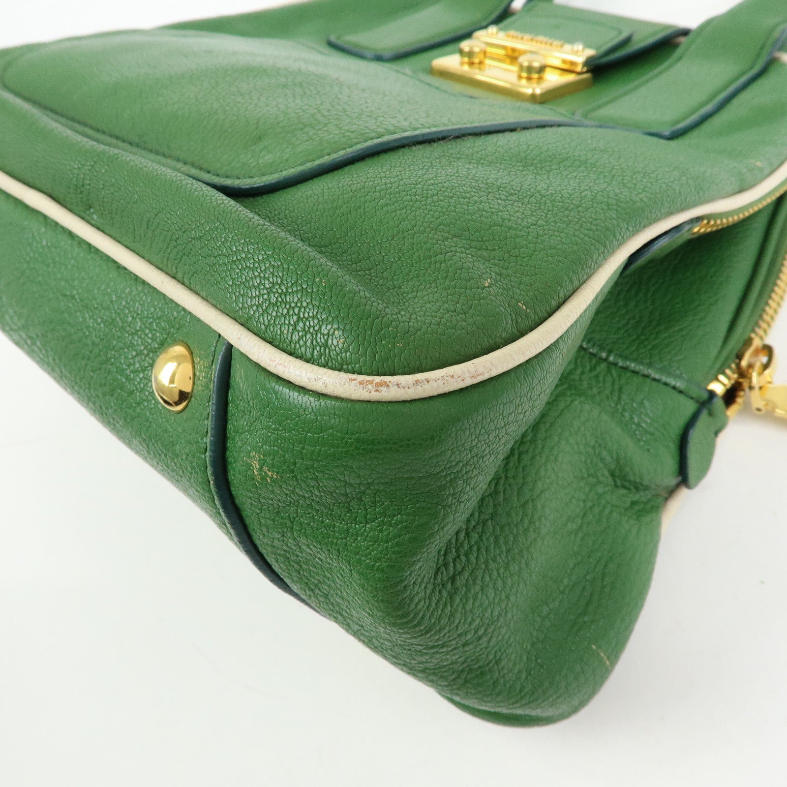 MIU MIU Madras Leather 2Way Bag Hand Bag Shoulder Bag Green