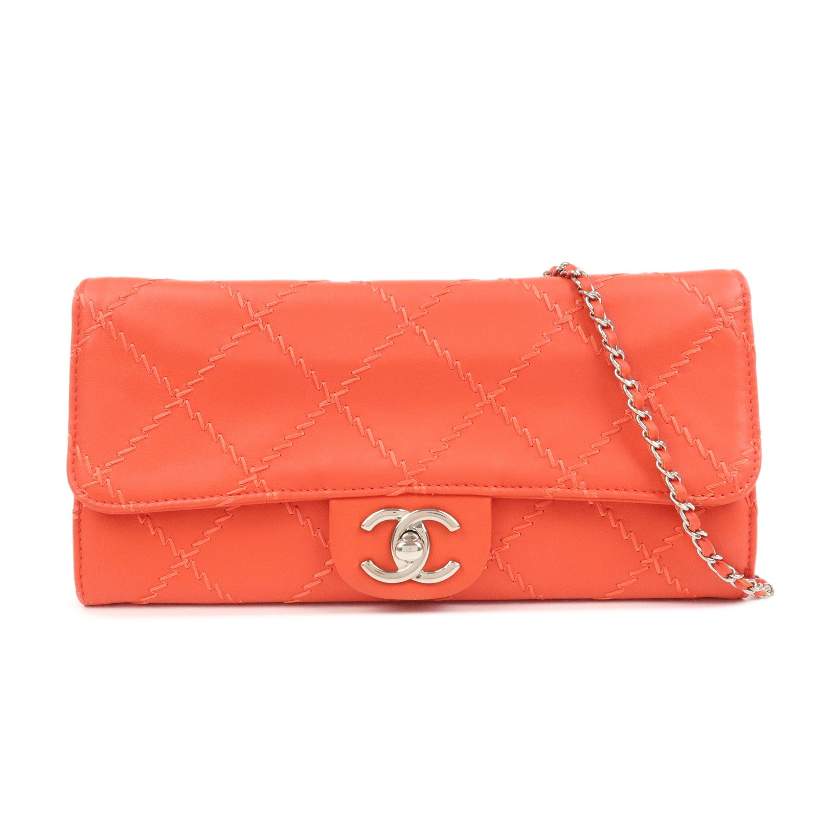 CHANEL COCO Mark Ultra Stitch Leather Chain Wallet Red