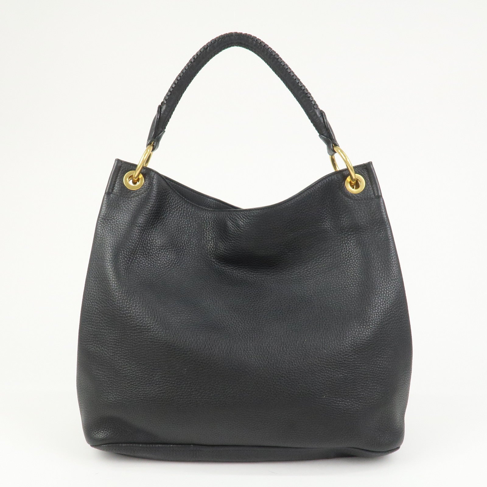 PRADA Logo Leather Shoulder Bag Hand Bag Black