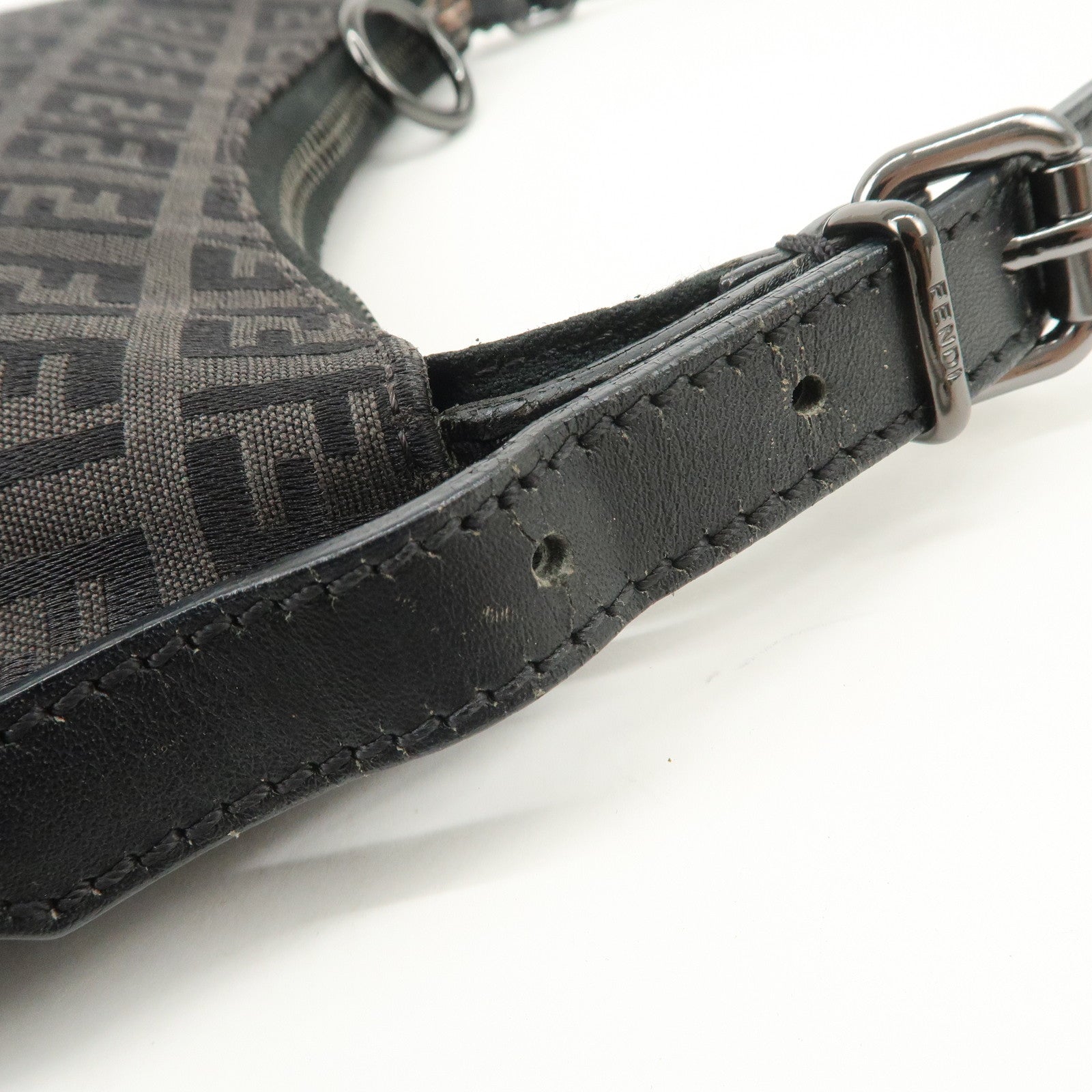 FENDI Zucchino Canvas Leather Shoulder Bag Hand Bag Black 8BR248