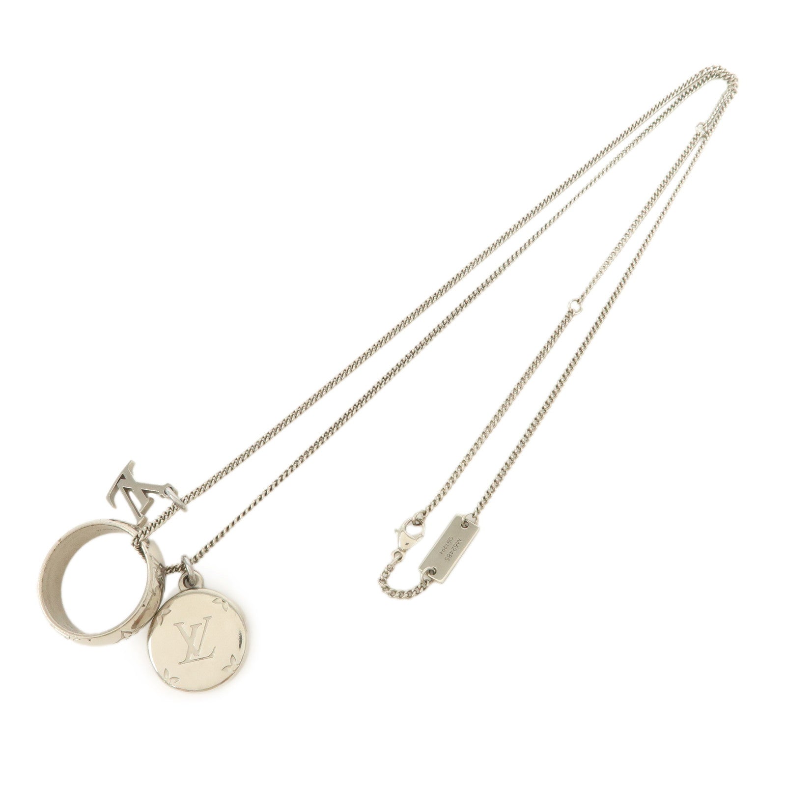 Louis Vuitton Monogram Metal Ring Necklace Silver M62485