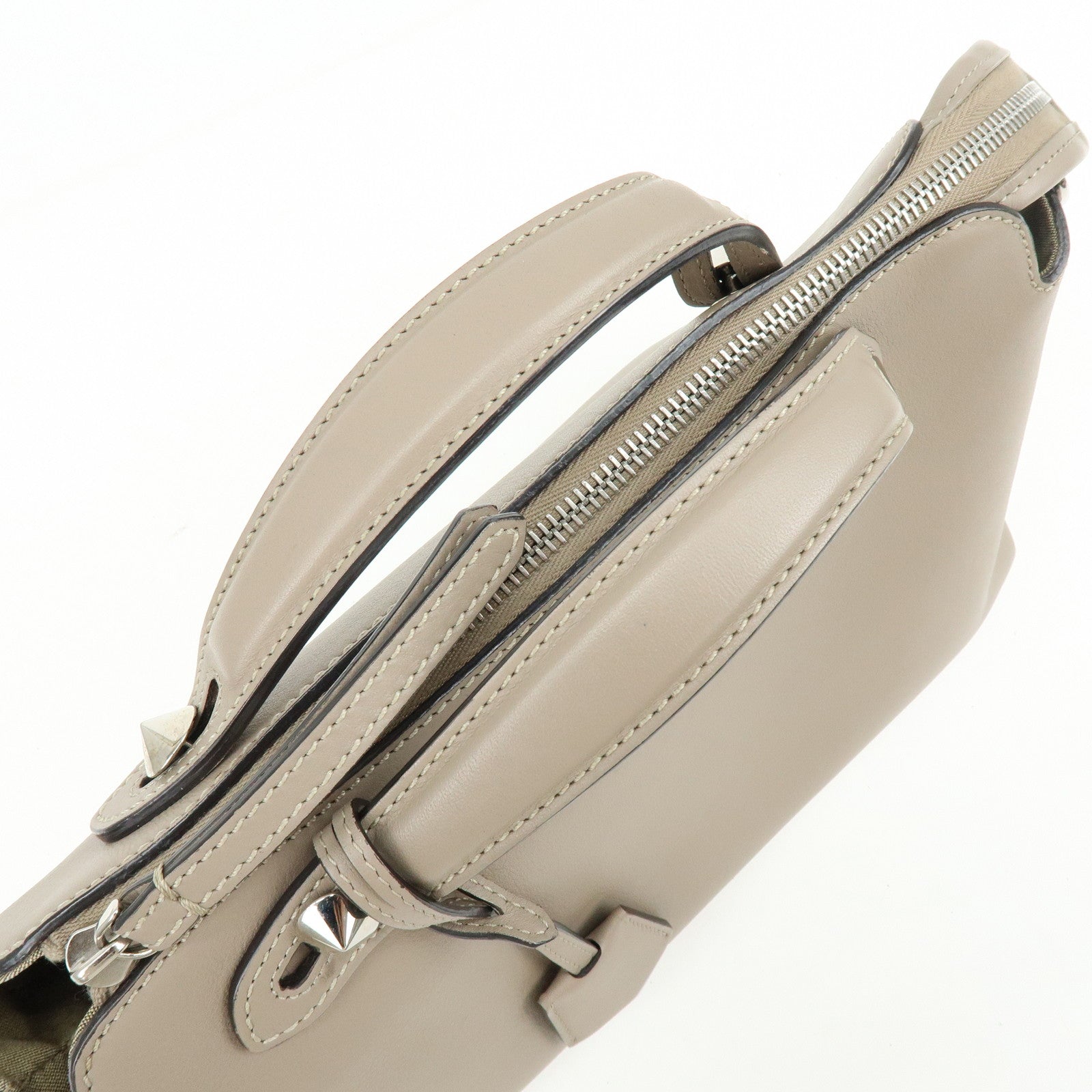 FENDI By The Way Leather 2Way Hand Bag Shoulder Bag Greige 8BL146