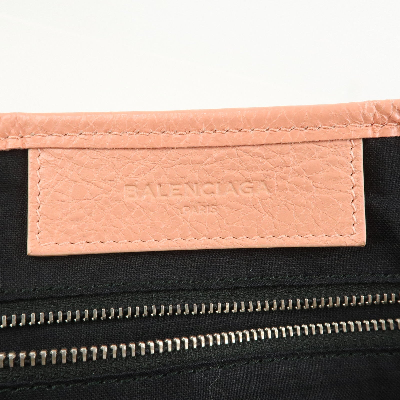 BALENCIAGA Navy Cabas M Canvas Leather Tote Bag Hand Bag Pink