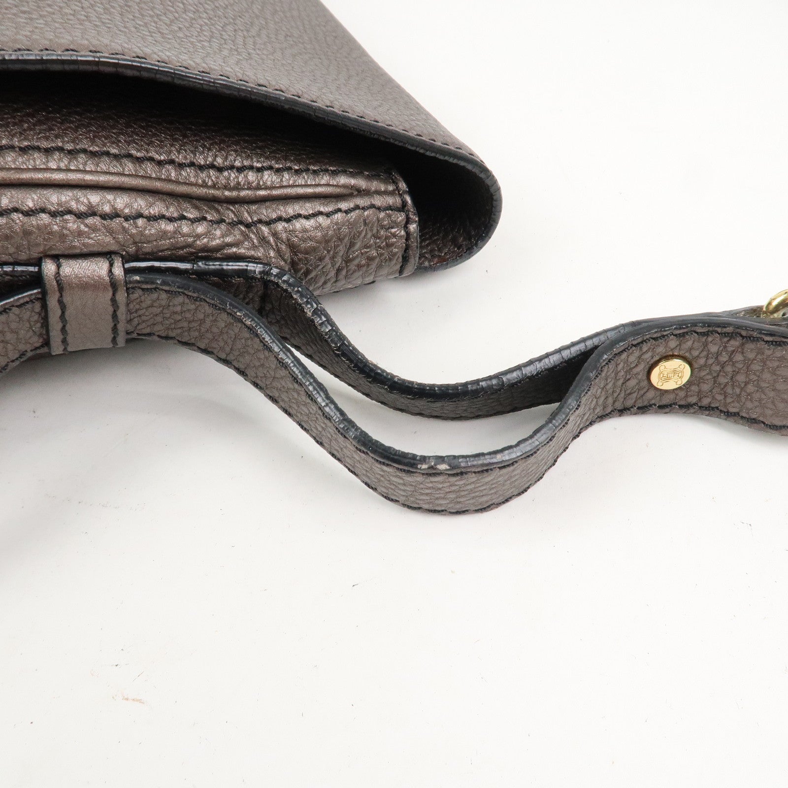 CELINE Leather Shoulder Bag Crossbody Bag Gray Gold HDW