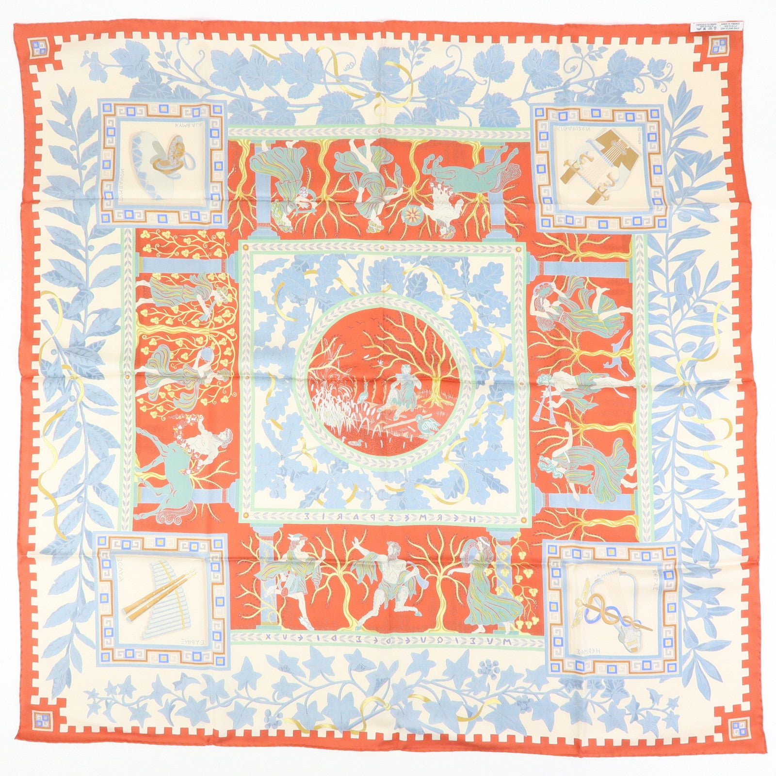 HERMES Carre 90 Silk 100% Scarf MUSIQUE DES DIEUX Multicolor