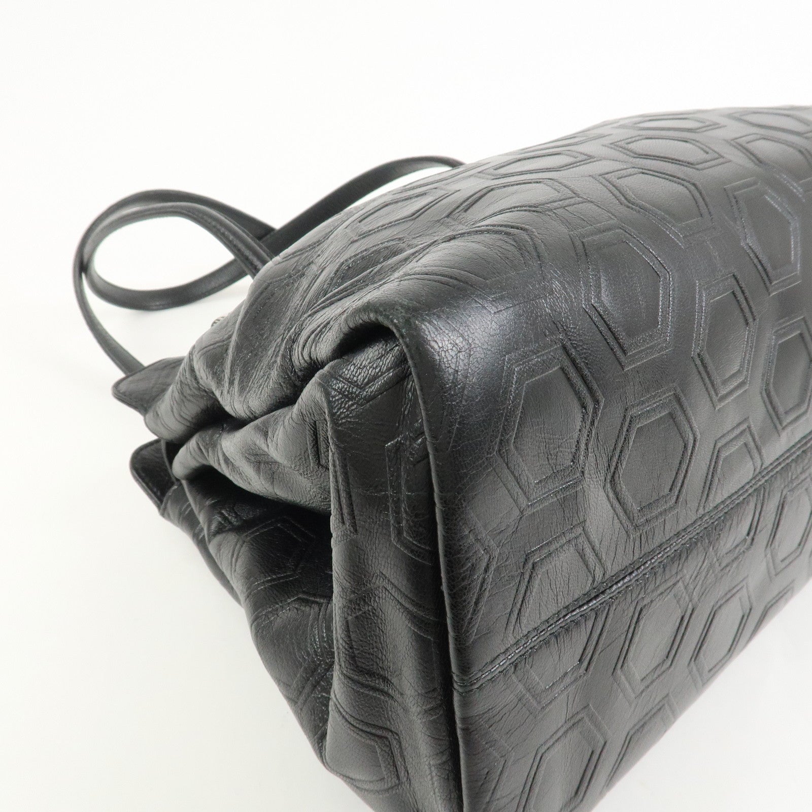 BVLGARI Twist Logo Leather Shoulder Bag Hand Bag Black