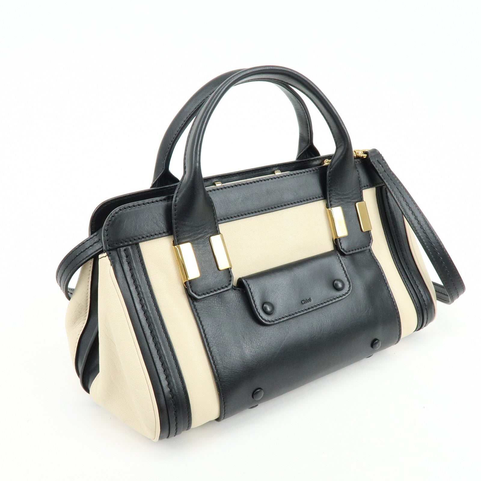 Chloe Leather Alice Mini Bag 2Way Bag Shoulder Hand Bag Black Ivory