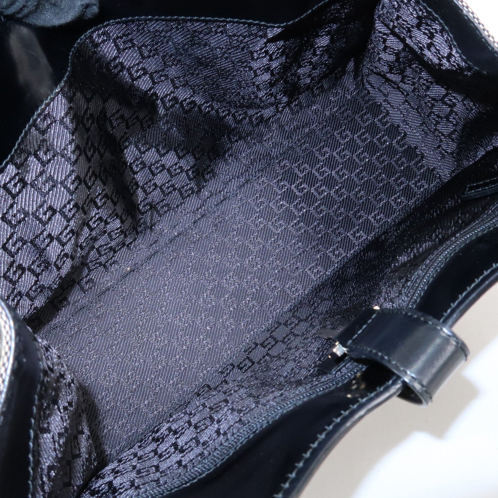 GUCCI Jackie Leather Shoulder Bag Beige Black 002.1067 Used