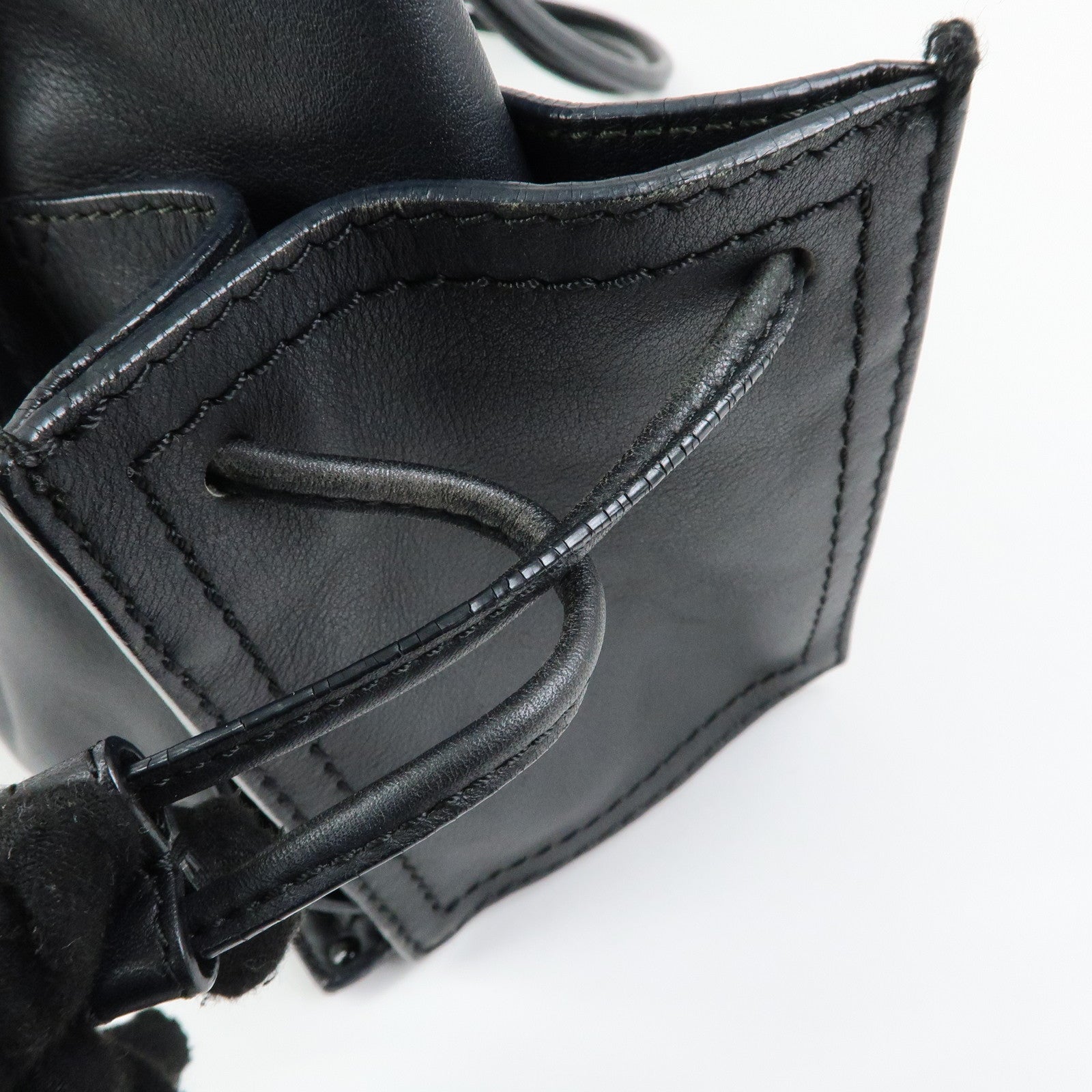 LOEWE Logo Studs Leather Shopper Tote Bag Shoulder Bag Black