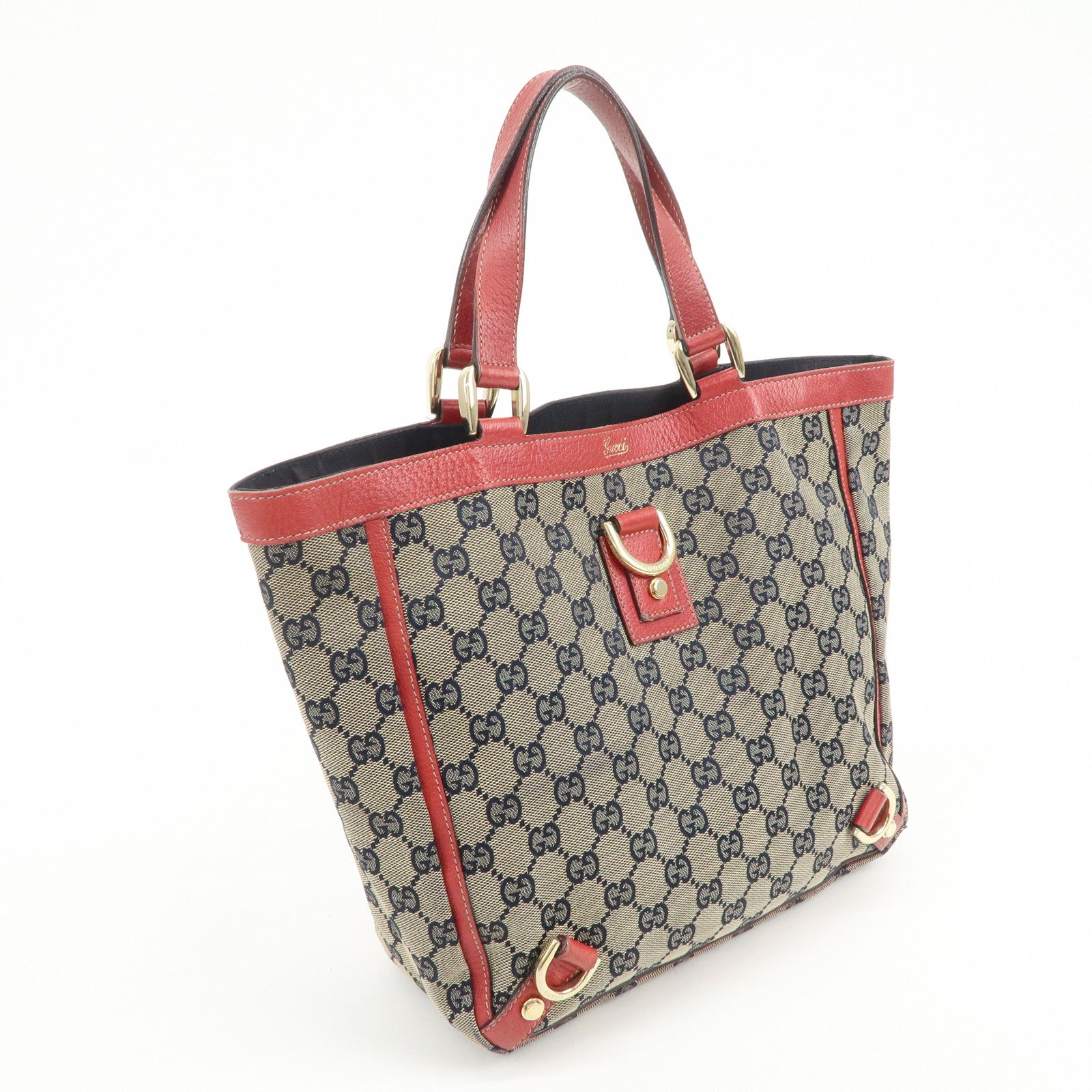 GUCCI Abbey GG Canvas Leather Hand Bag Red Navy 130739