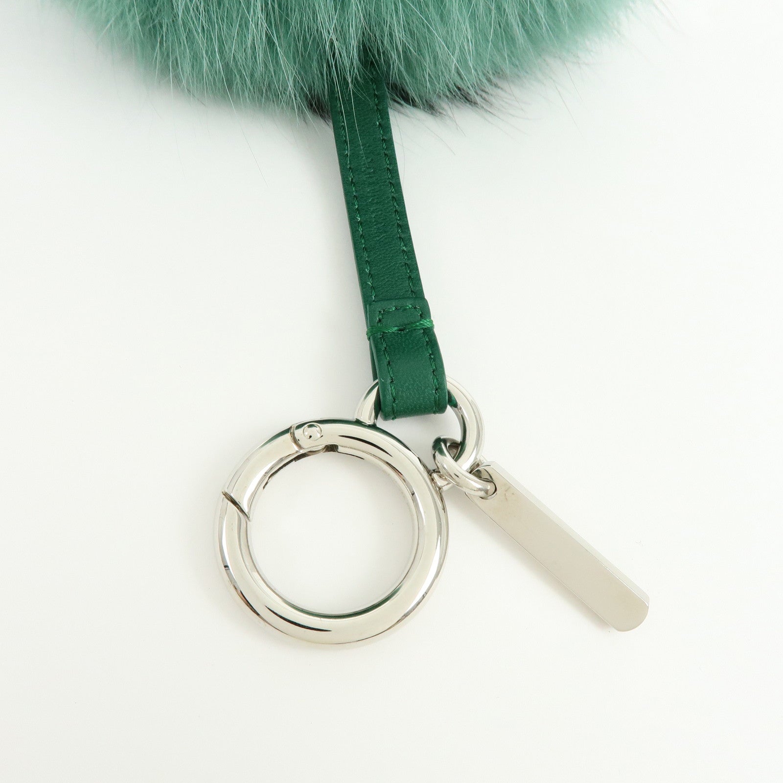 FENDI Pom Pom Fur Metal Key Chain Bag Charm Initial D Green 7AR259