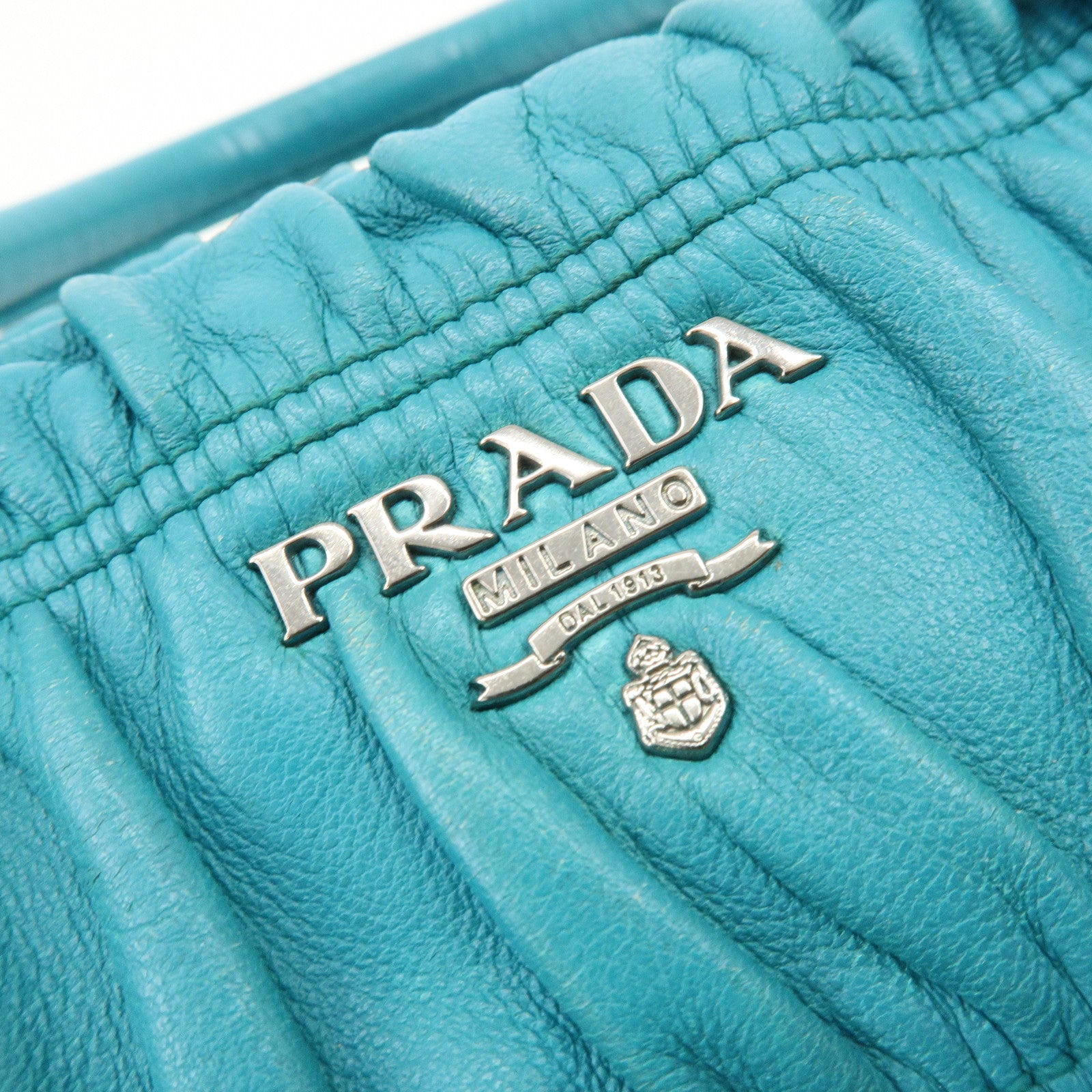 PRADA Leather 2Way Bag Hand Bag Shoulder Bag Turquoise Blue
