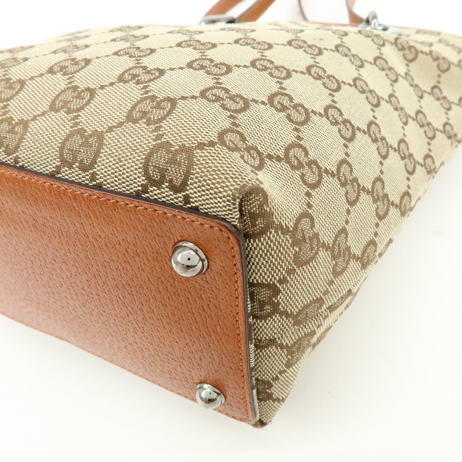 GUCCI GG Canvas Leather Tote Bag Hand Bag Brown 120840