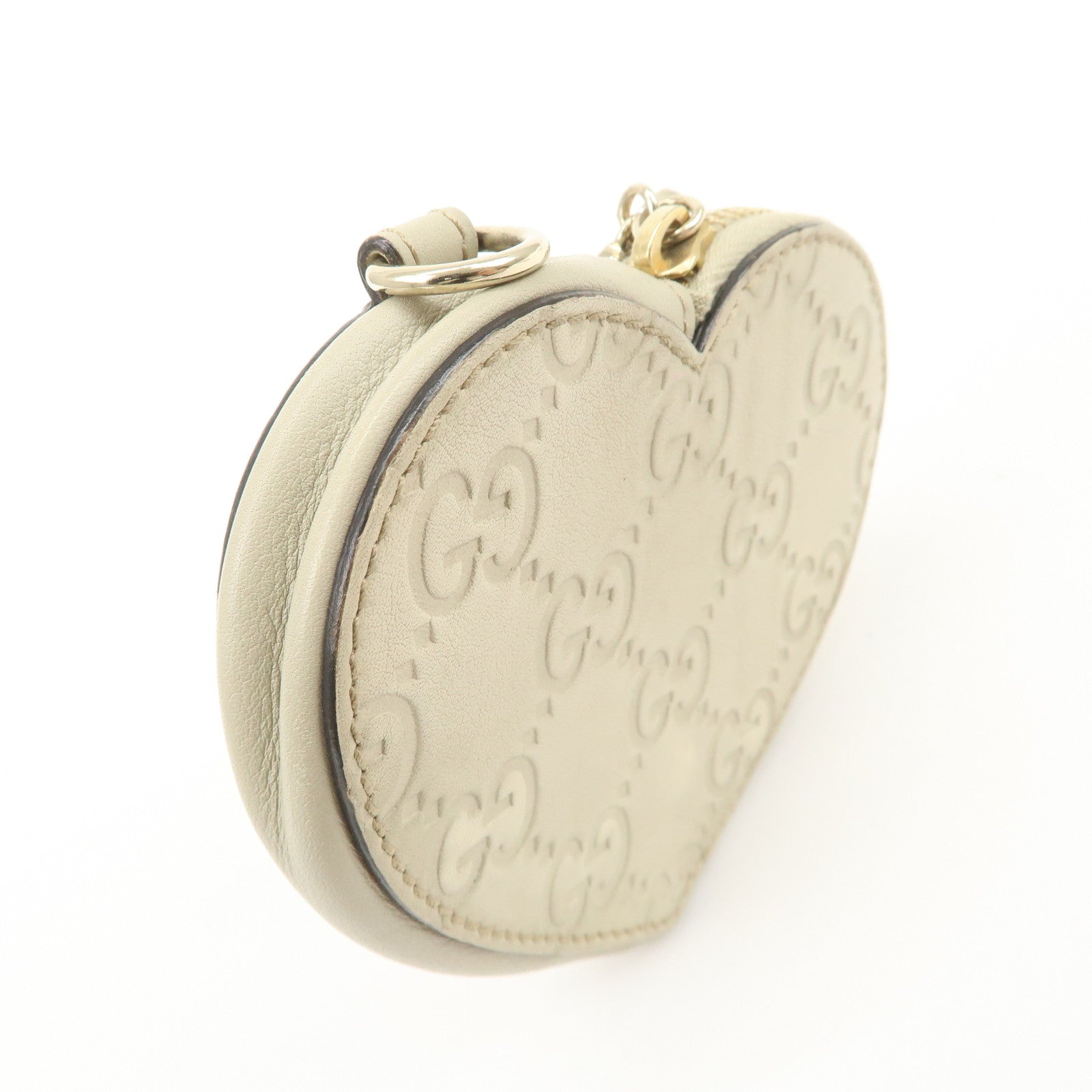 GUCCI Lovely Heart Logo Guccissima Leather Coin Case Ivory 152615