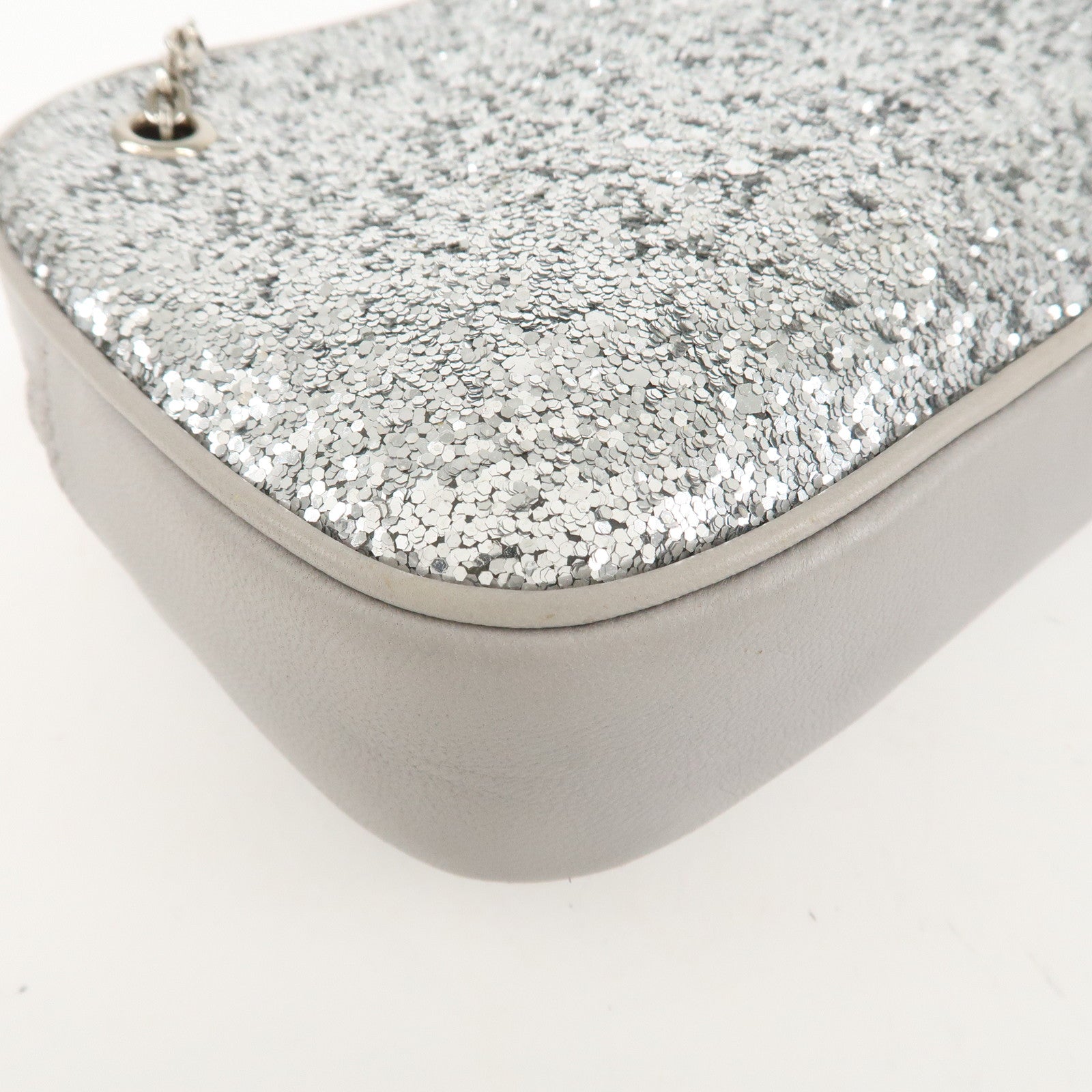 MIU MIU Leather Glitter Pouch Cosmetic Pouch Silver 5ND001 Used