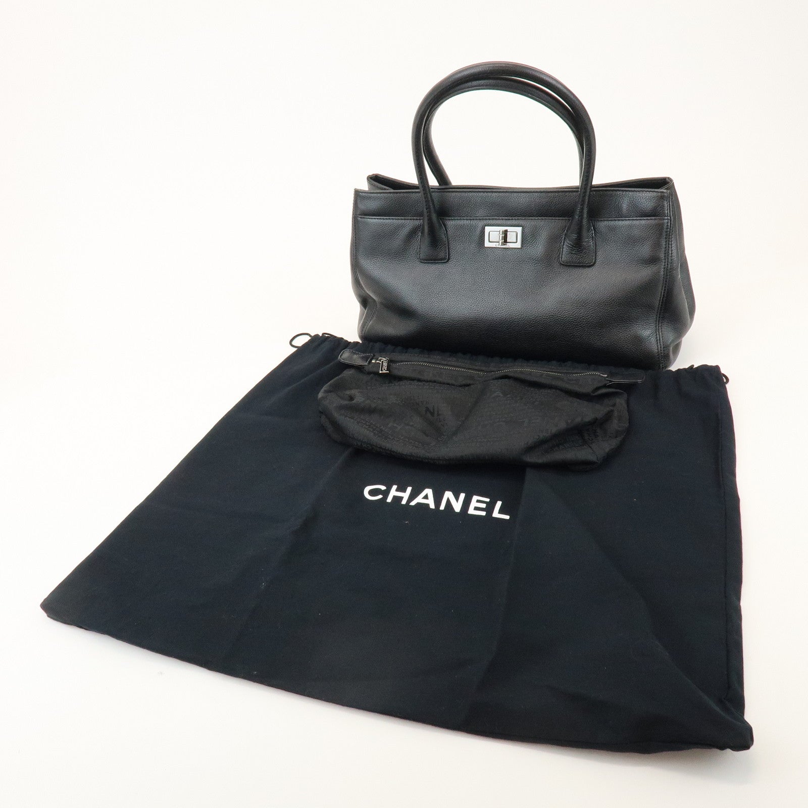 CHANEL 2.55 Calf Leather Executive Tote Bag Hand Bag Black