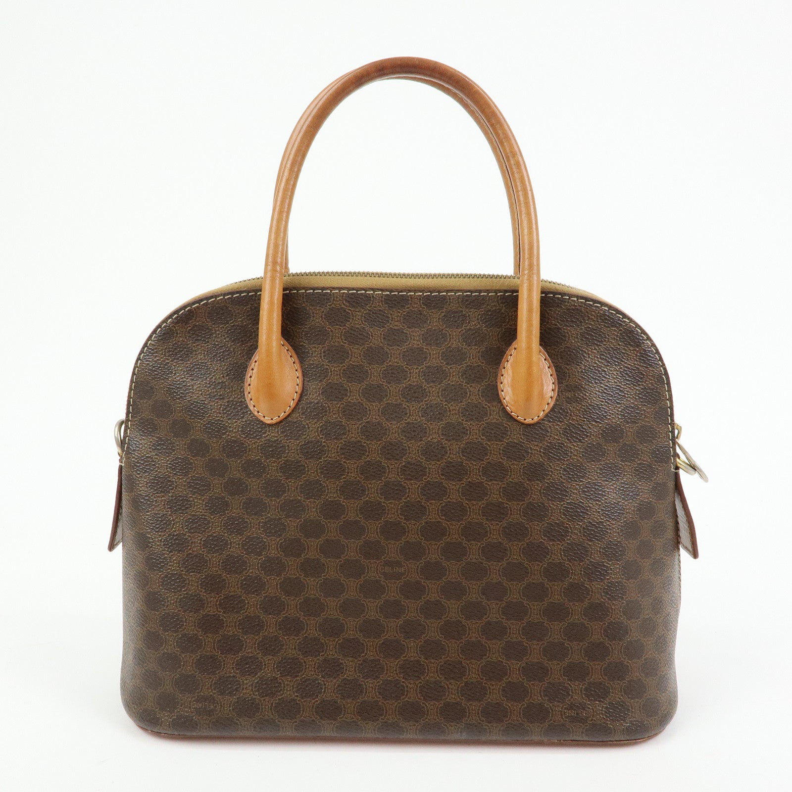 CELINE Macadam PVC Leather 2Way Bag Hand Bag Dome Bag Brown